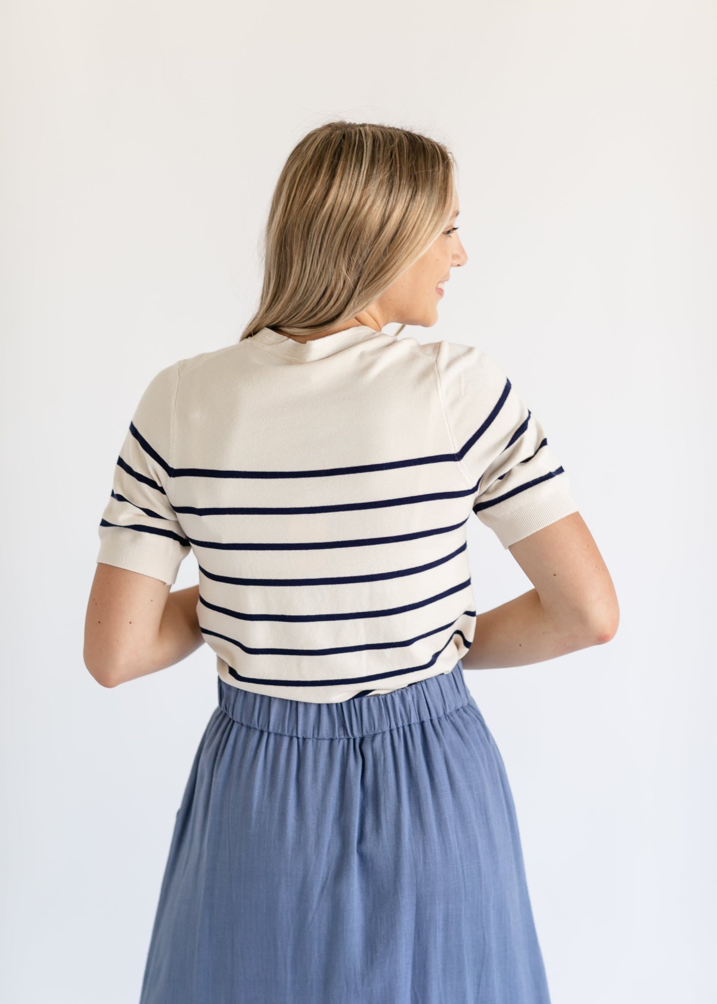 Soft Touch Striped Short Sleeve Top FF Tops