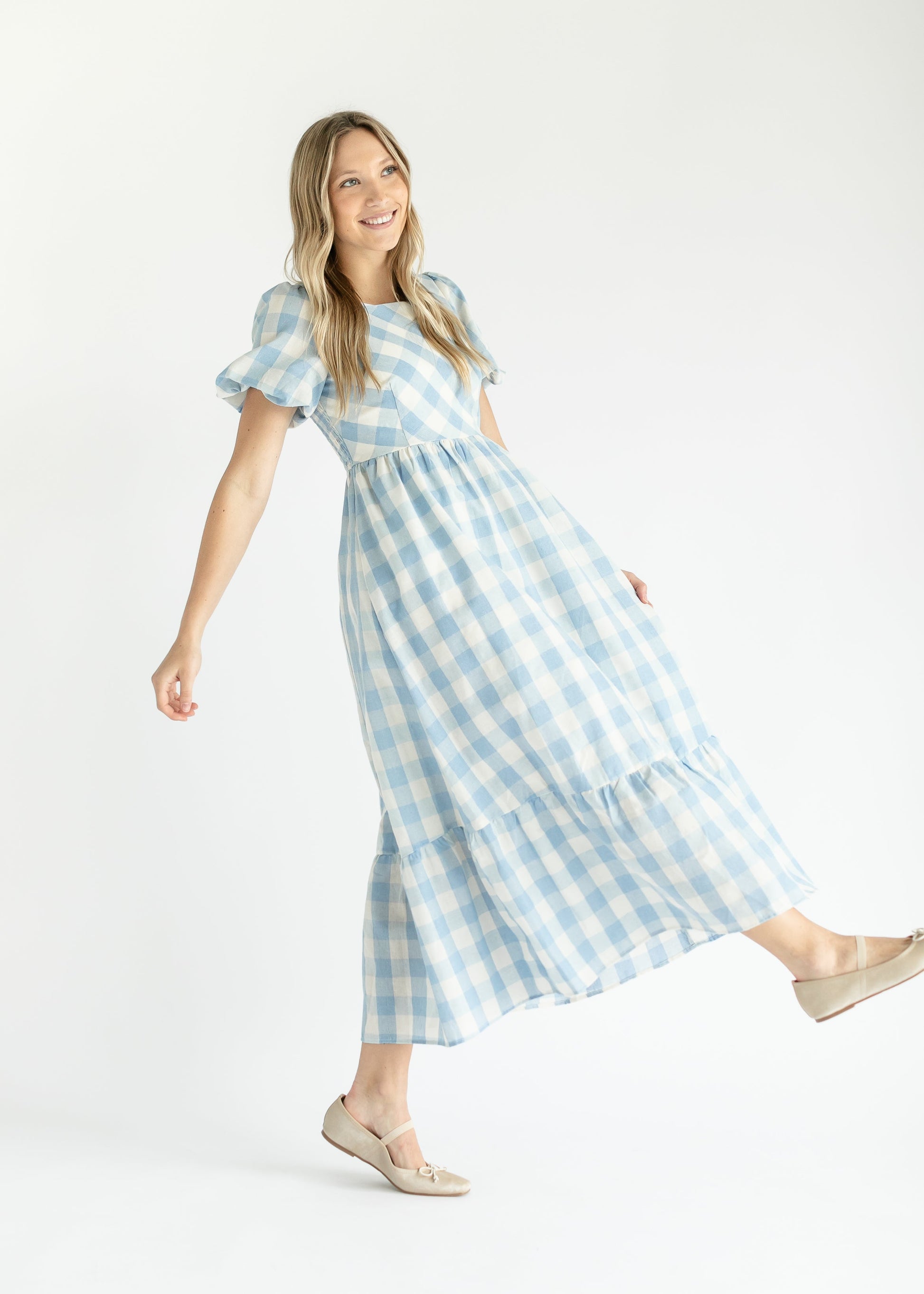 Square Neck Gingham Maxi Dress FF Dresses