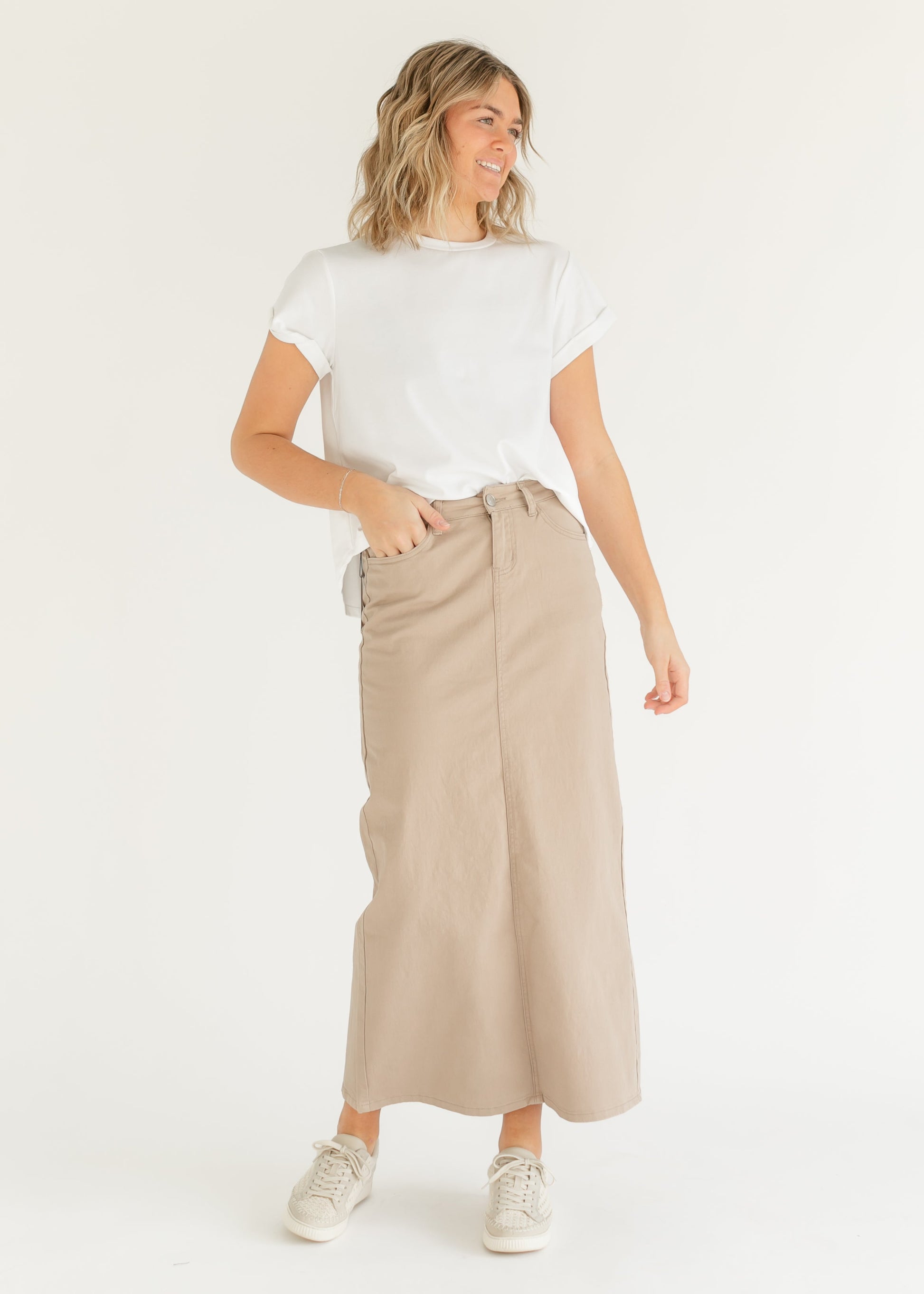 Stella Simply Taupe Maxi Denim Skirt IC Skirts