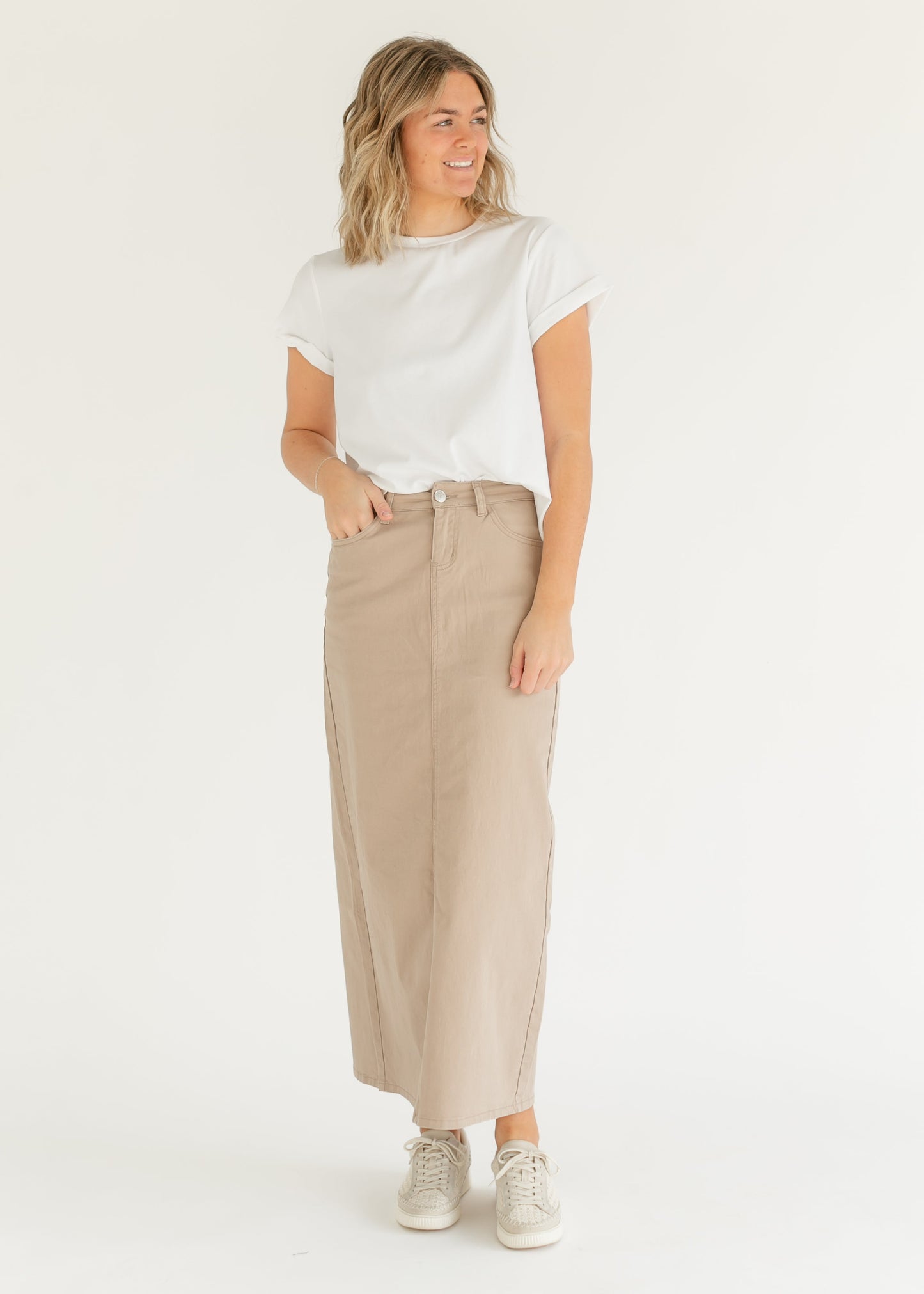 Stella Simply Taupe Maxi Denim Skirt IC Skirts