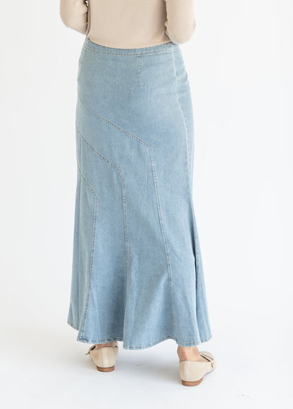 Stitched Denim A-line Maxi Skirt FF Skirts