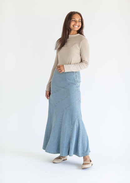 Stitched Denim A-line Maxi Skirt FF Skirts