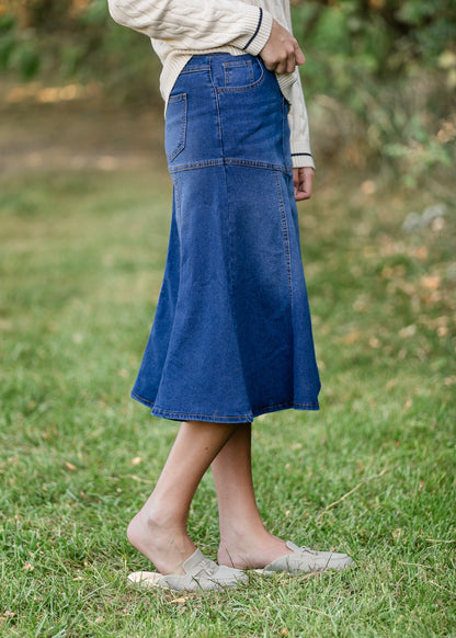 Stitched Denim Midi Skirt FF Skirts