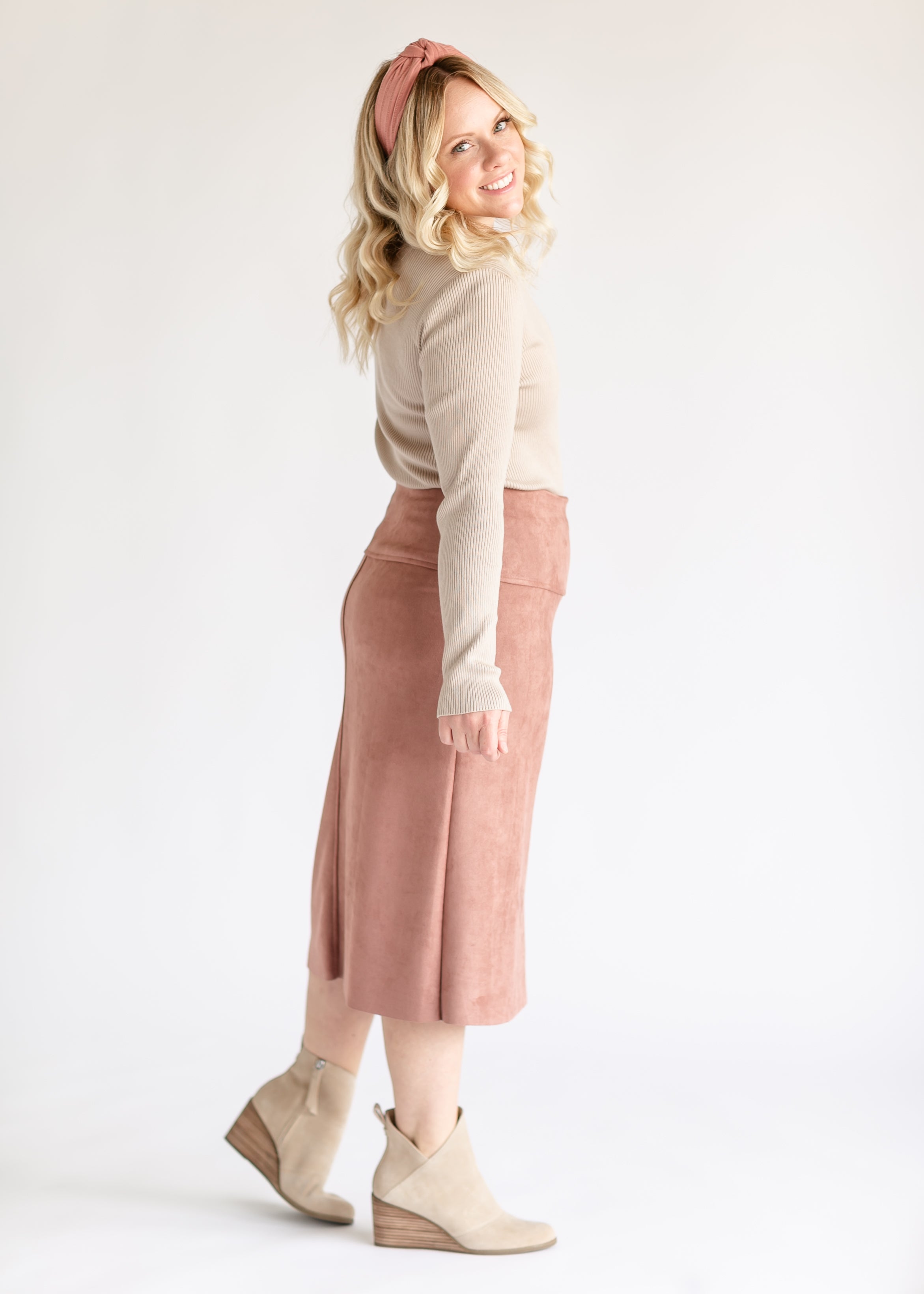 A-line Faux Suede Midi Skirt – Inherit Co.