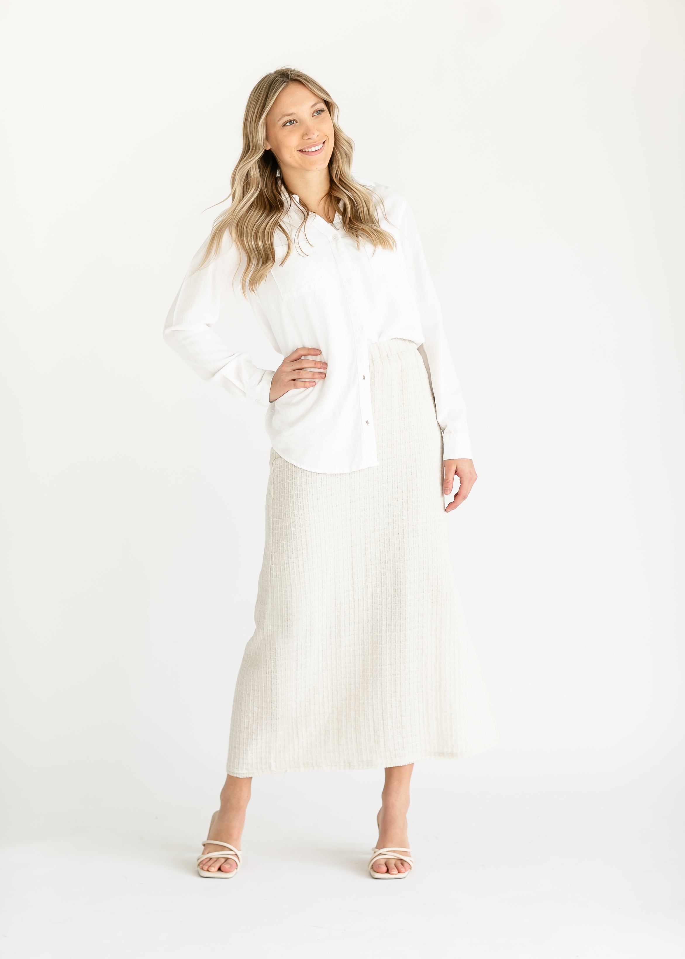 Straight Fit Textured Midi Skirt - FINAL SALE – Inherit Co.