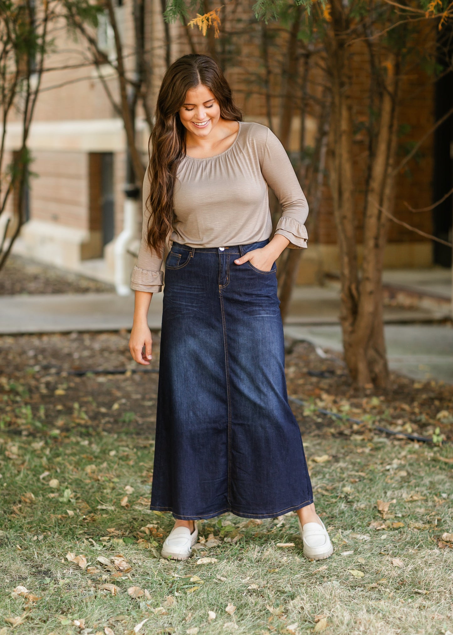 Stretchy A-line Dark Wash Denim Skirt FF Skirts