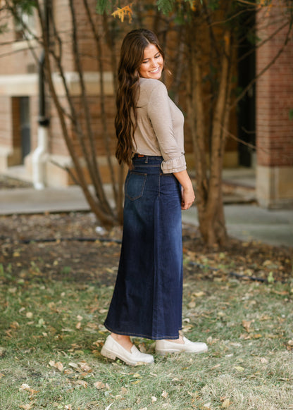 Stretchy A-line Dark Wash Denim Skirt FF Skirts