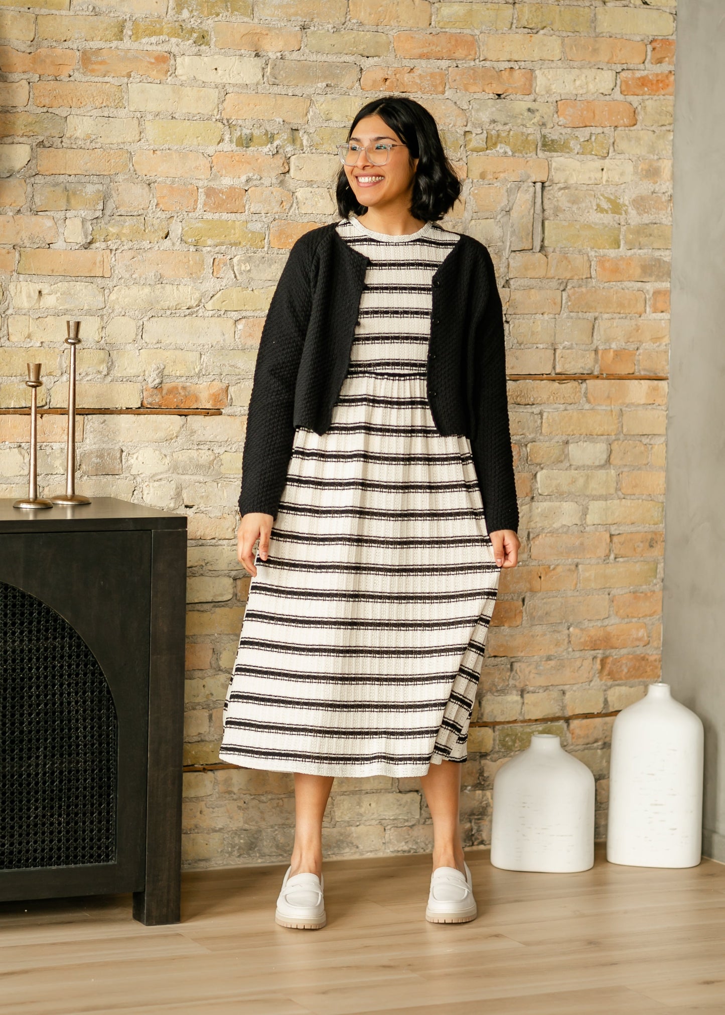 Striped Knit Crewneck Dress FF Dresses