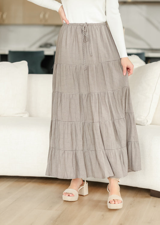 Striped Pull-on Tiered Maxi Skirt FF Skirts