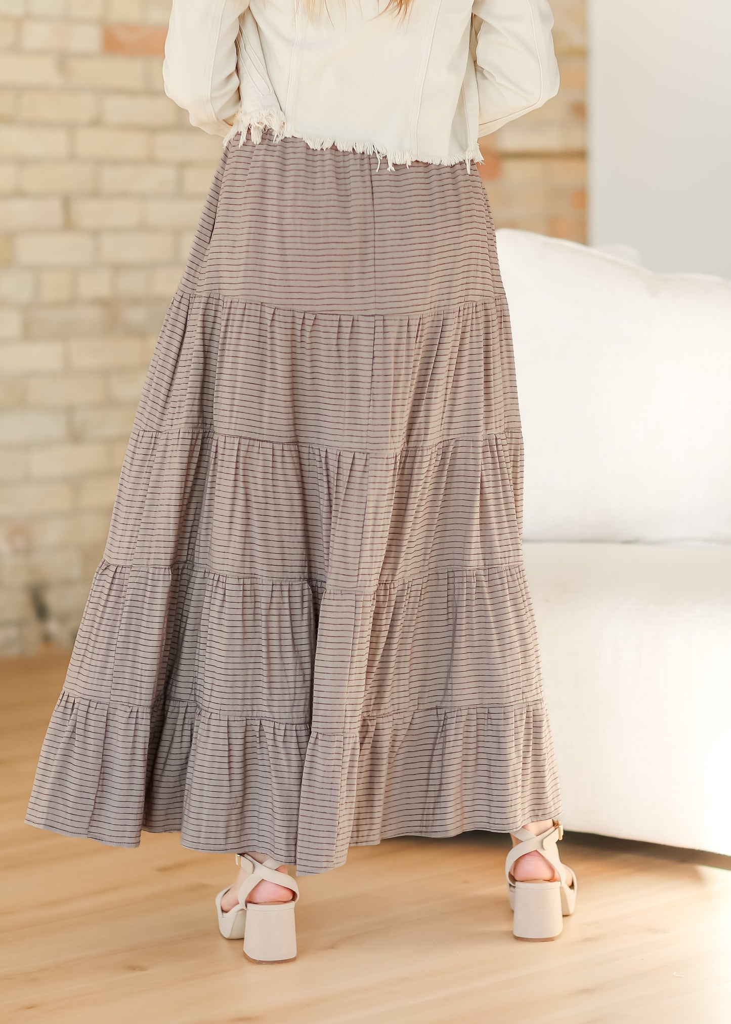 Striped Pull-on Tiered Maxi Skirt FF Skirts