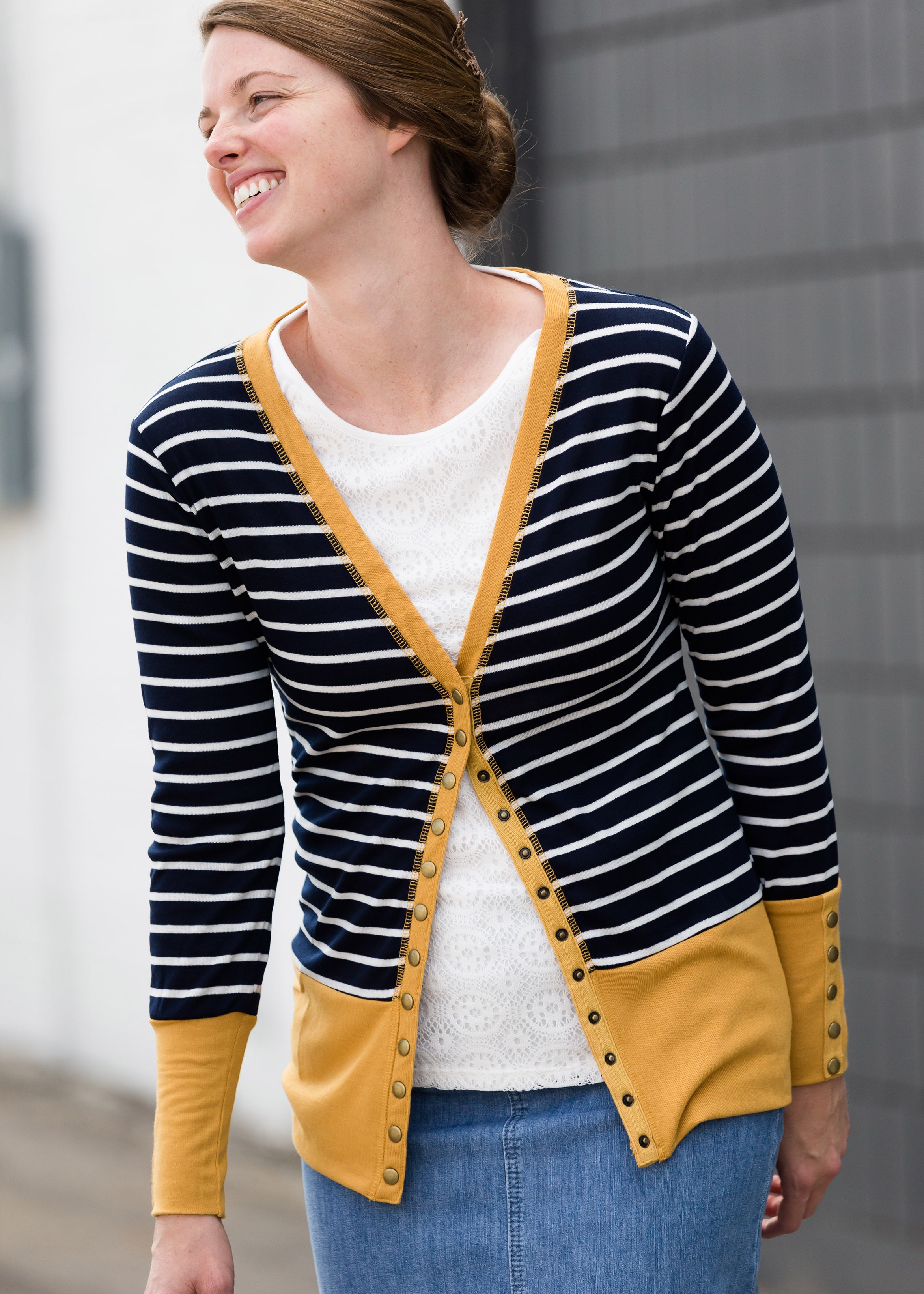 Mustard snap clearance cardigan