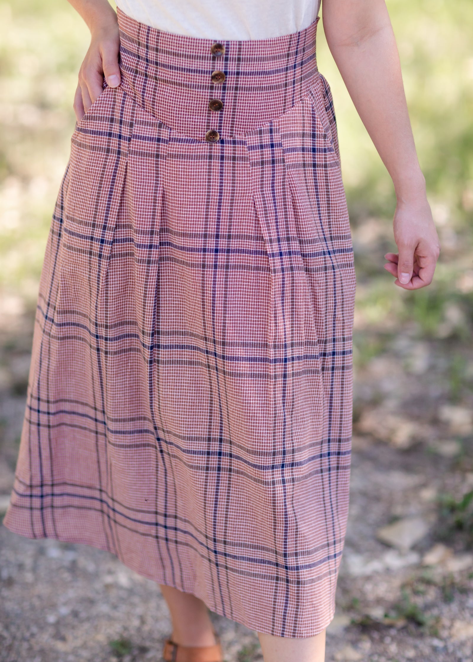 Plaid midi skirt outlet for sale