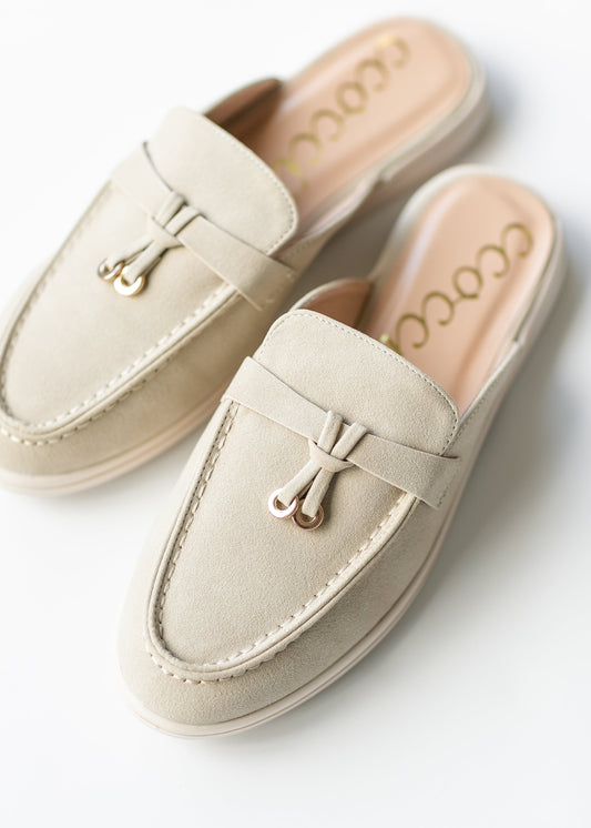 Taupe Faux Suede Loafer Mule Shoes