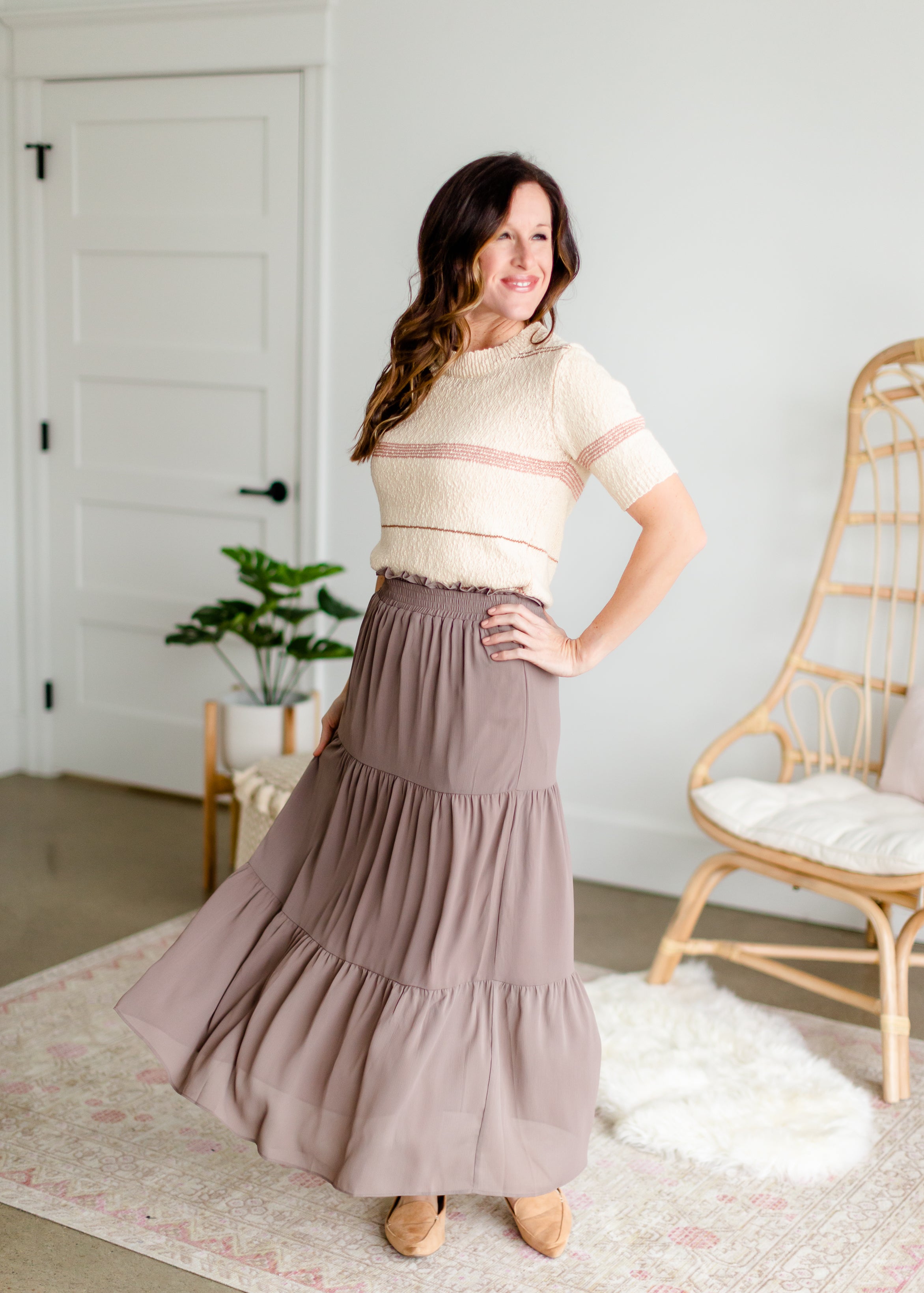 Taupe Tiered Maxi Skirt - FINAL SALE – Inherit Co.