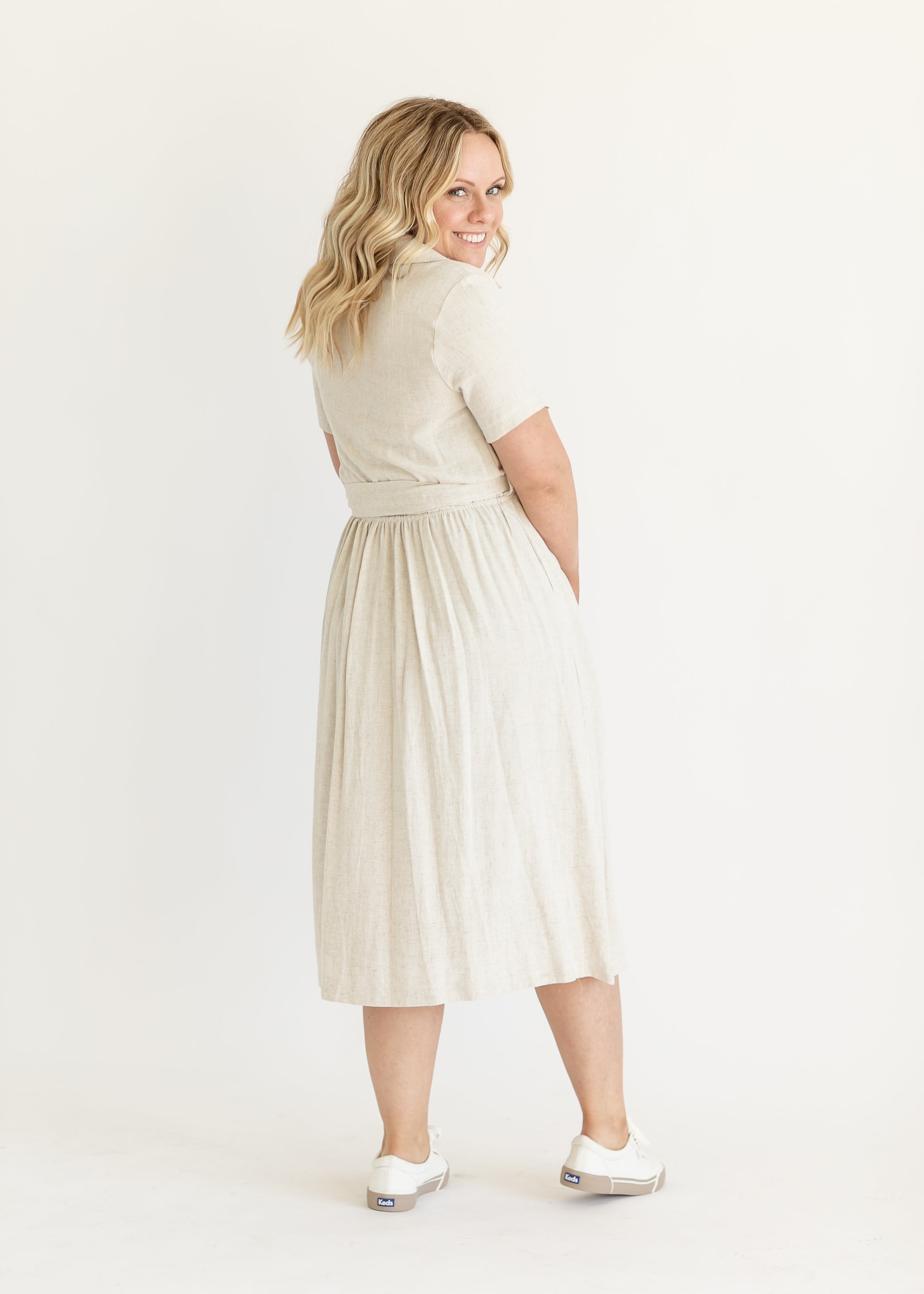 Nursing Button Decor Belted Short-sleeve Dress