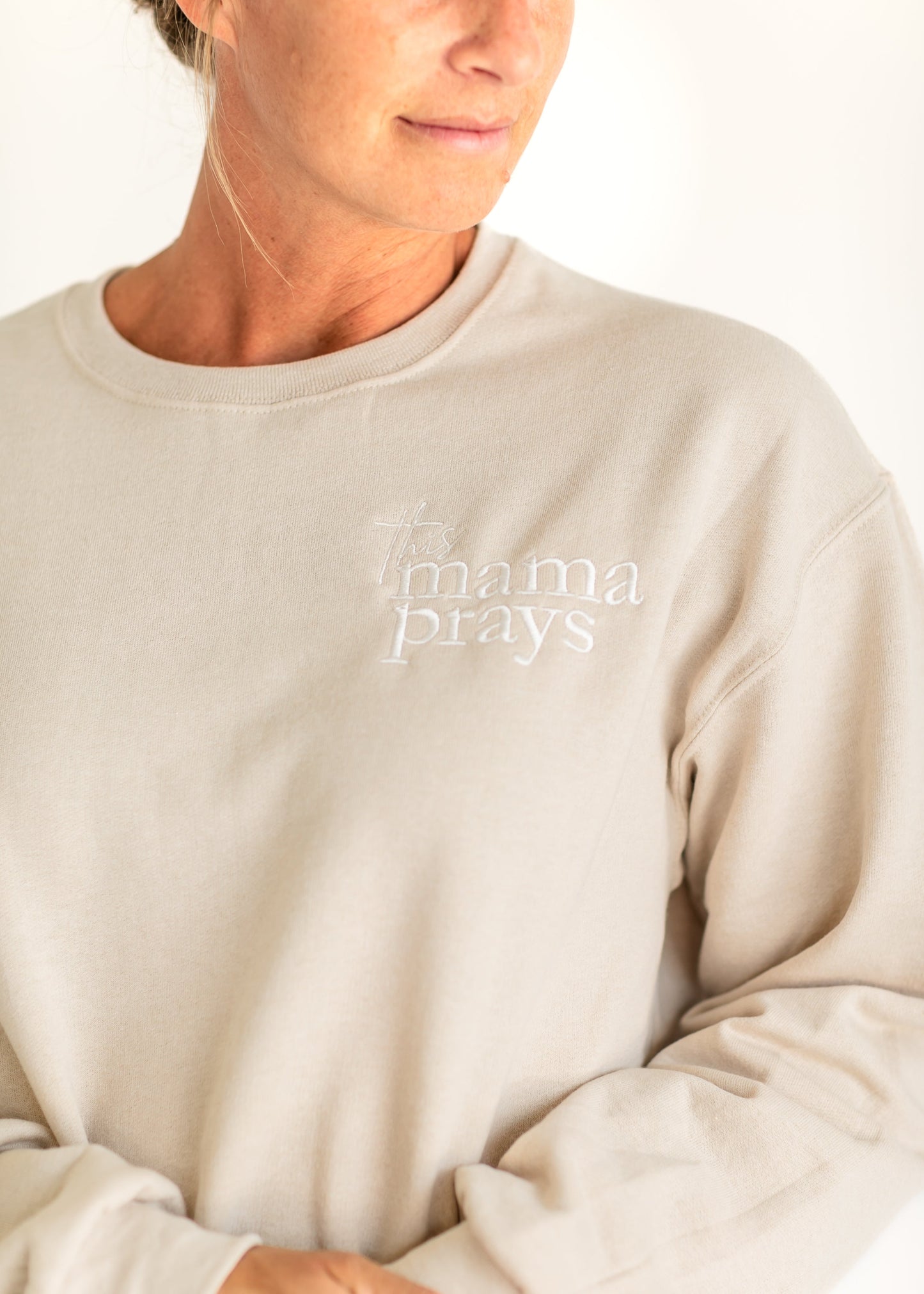 This Mama Prays Embroidered Sweatshirt FF Tops