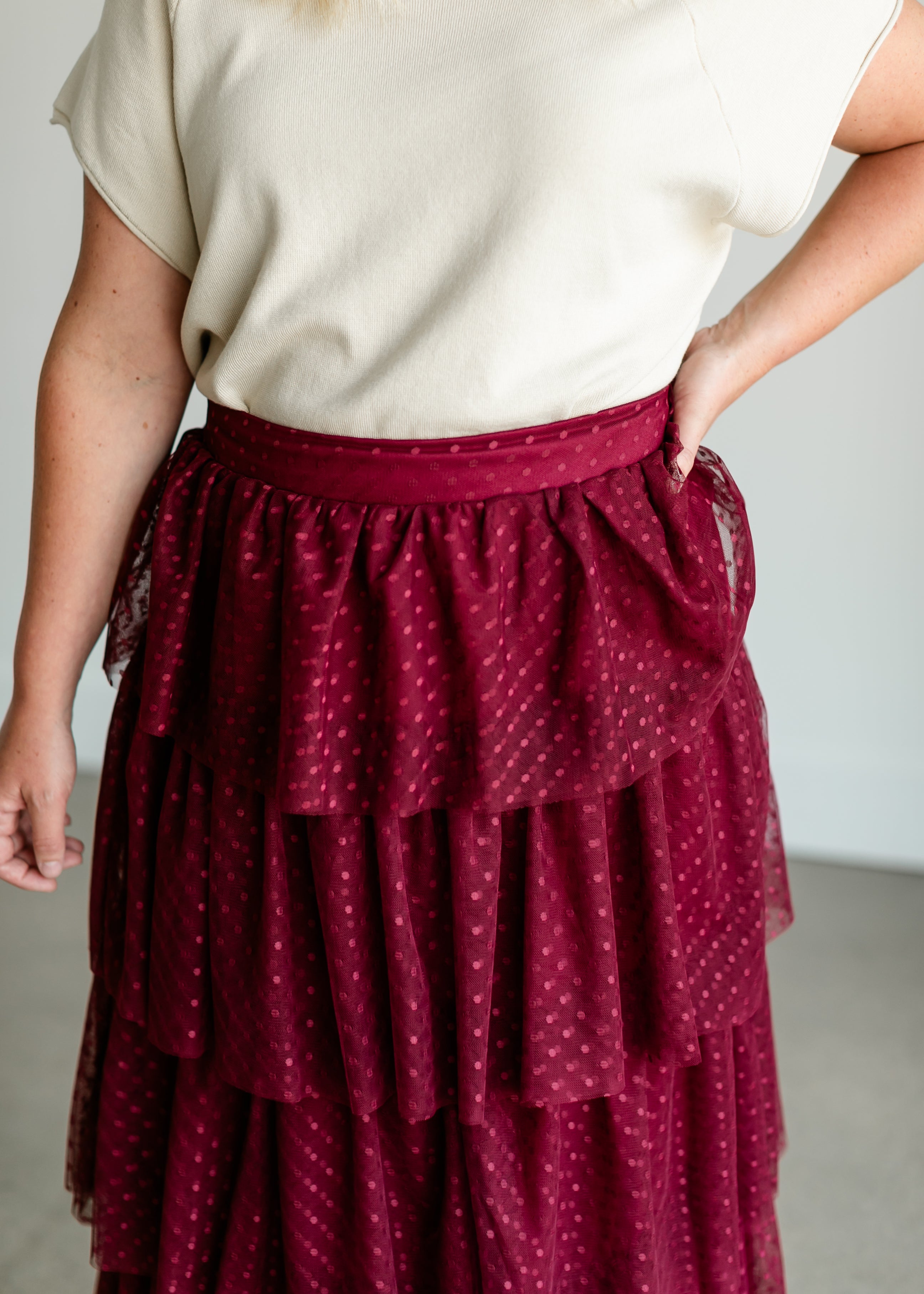 Burgundy tulle maxi on sale skirt