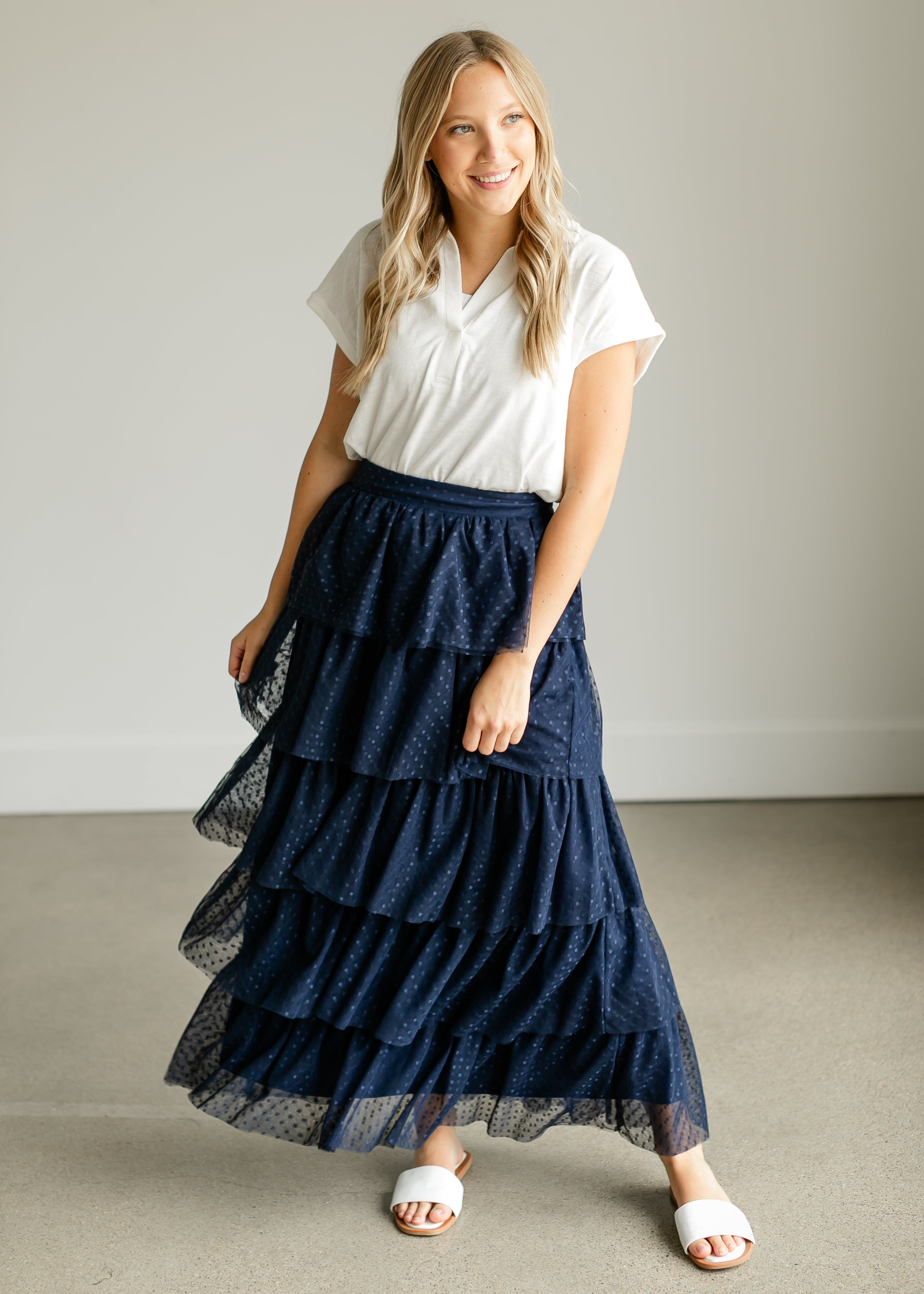 Navy blue clearance tulle maxi skirt