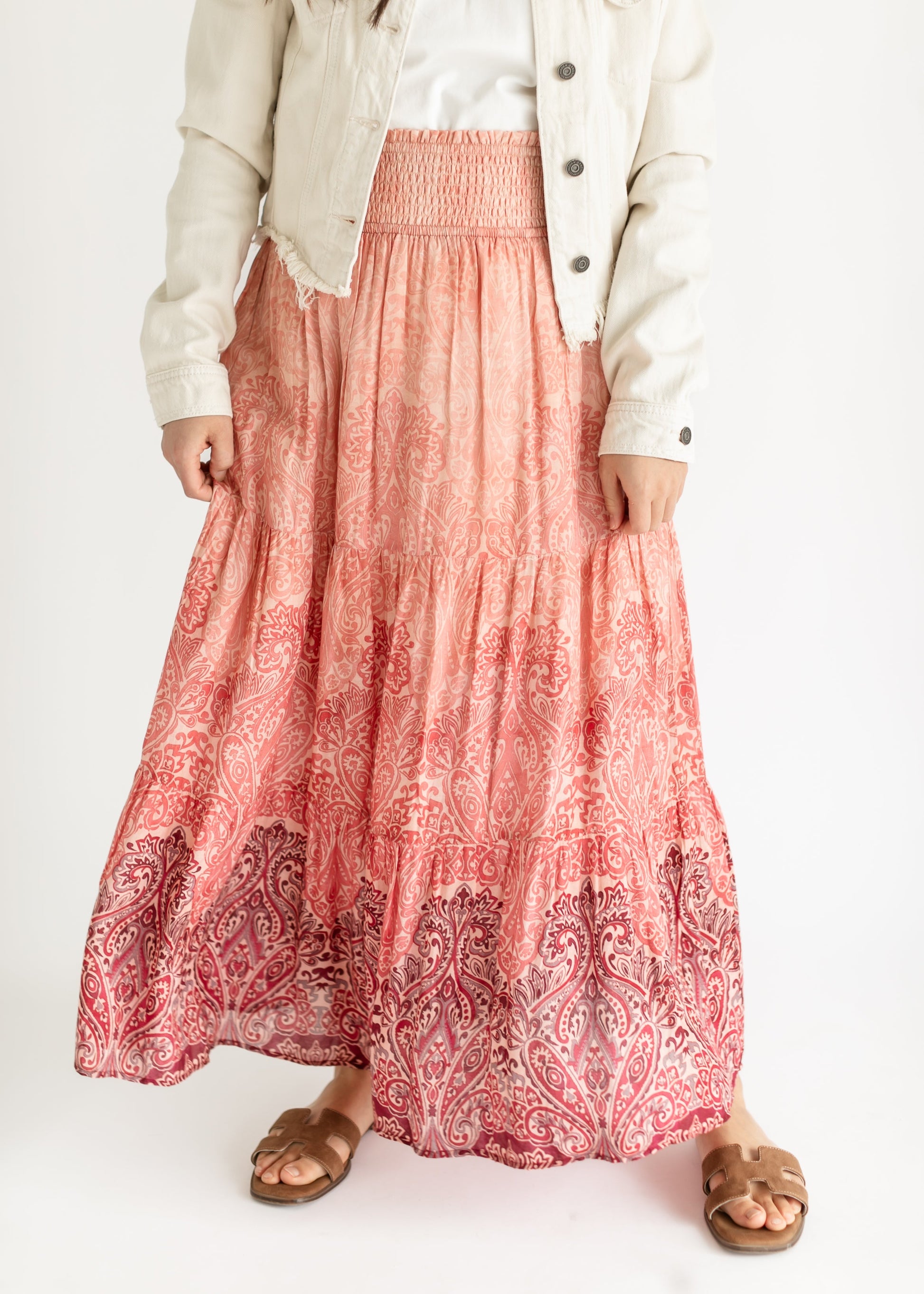 Tiered Woven Smocked Waist Maxi Skirt FF Skirts