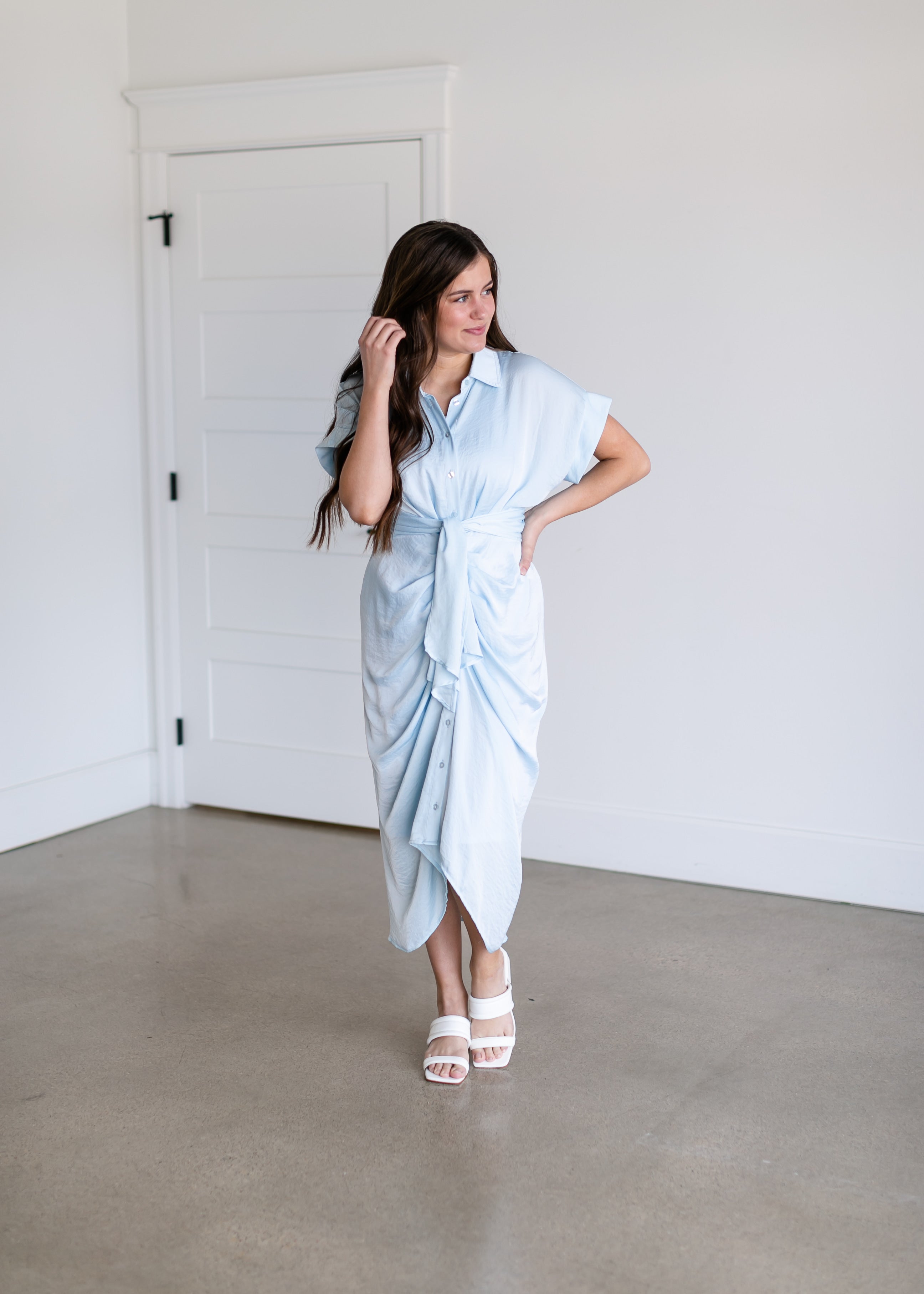 Satin button clearance down shirt dress