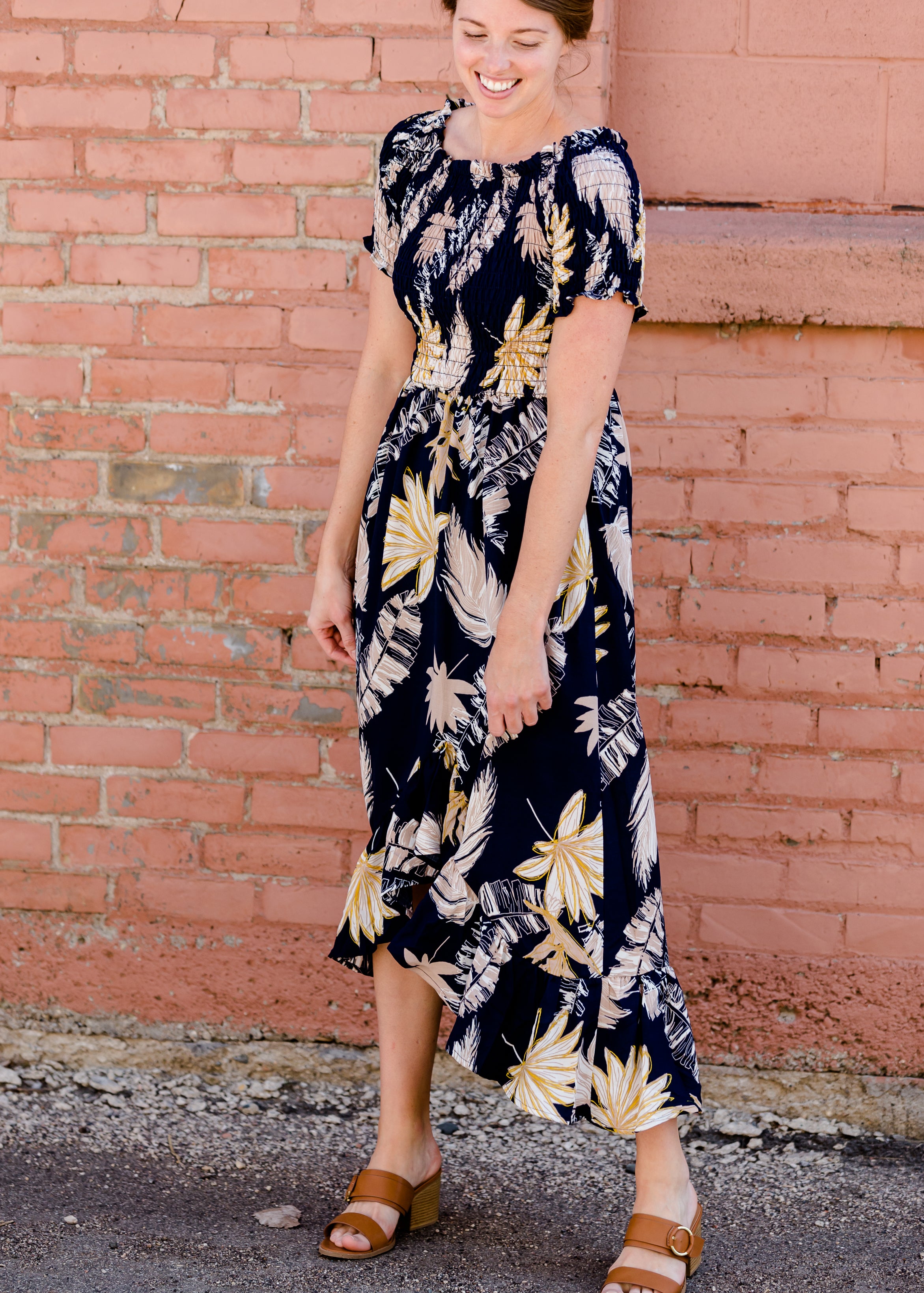 Tropical Hi Lo Navy Midi Dress FINAL SALE Inherit Co