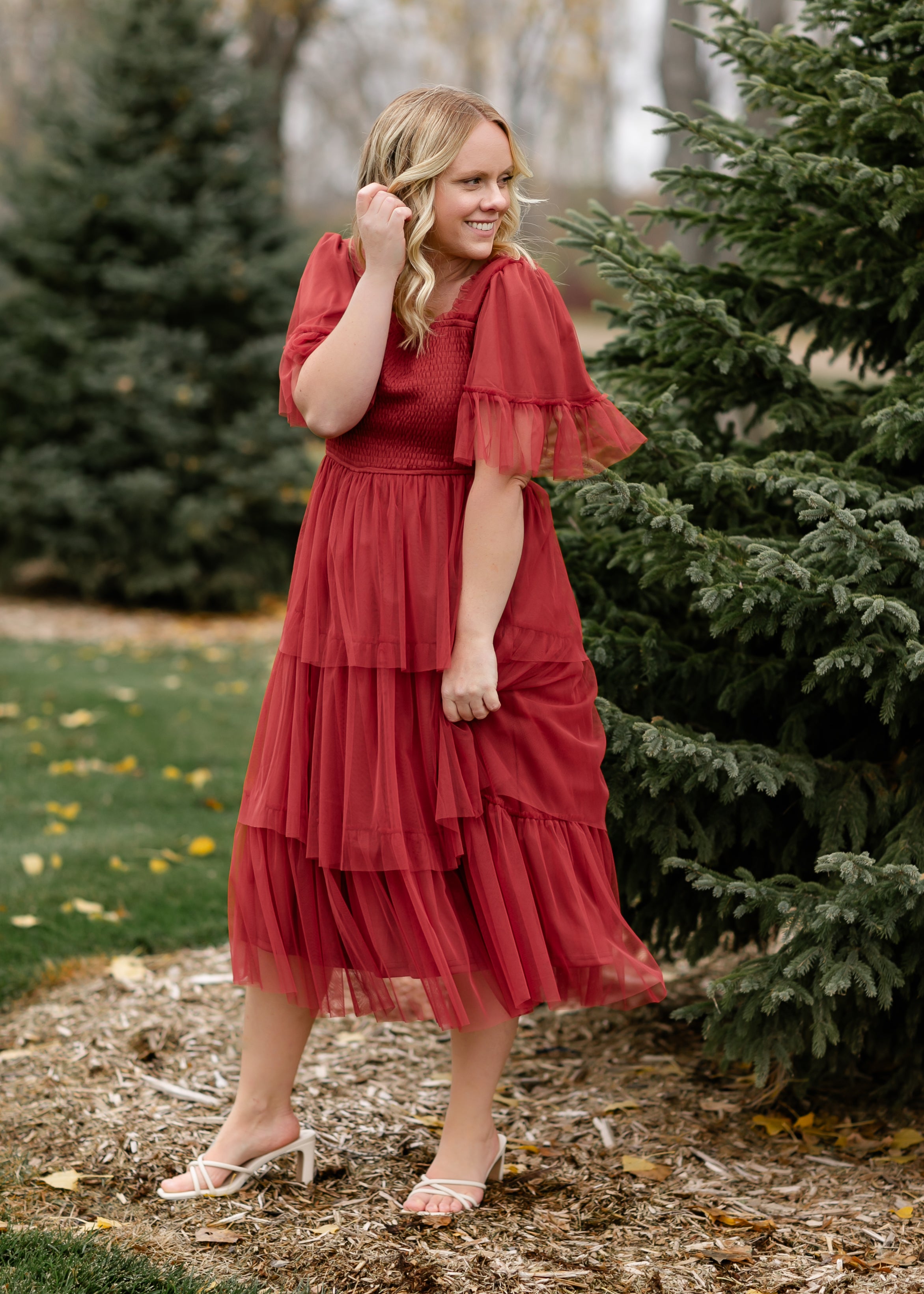 Tulle frill cheap midi dress