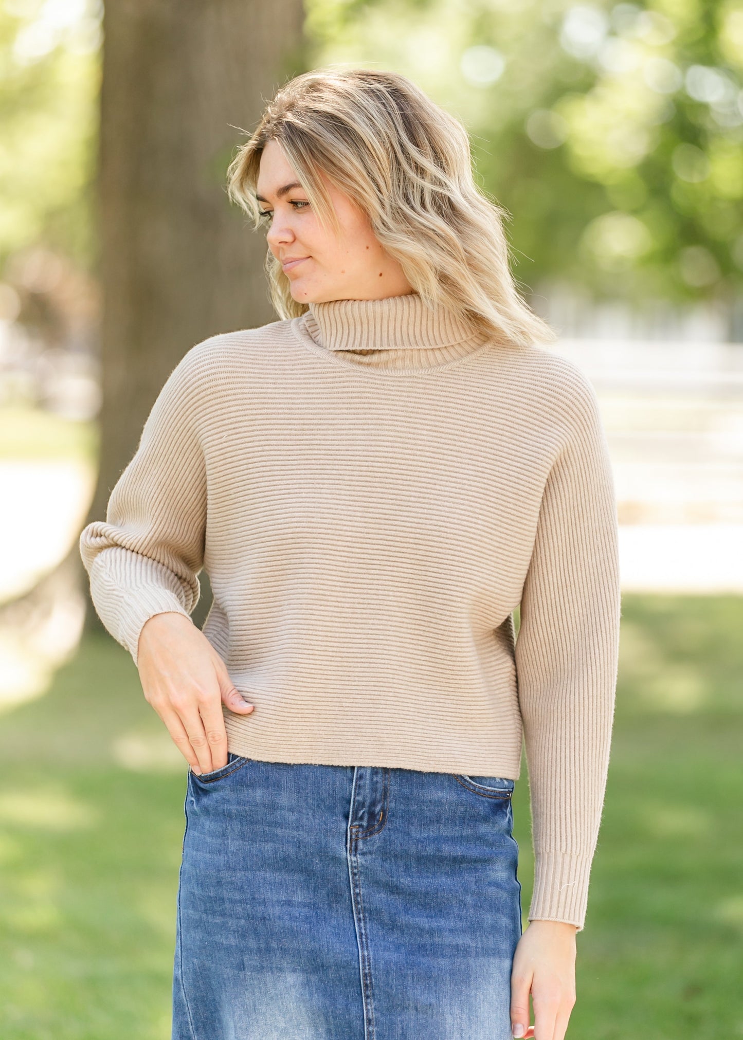 Turtleneck Dolman Sleeve Sweater FF Tops