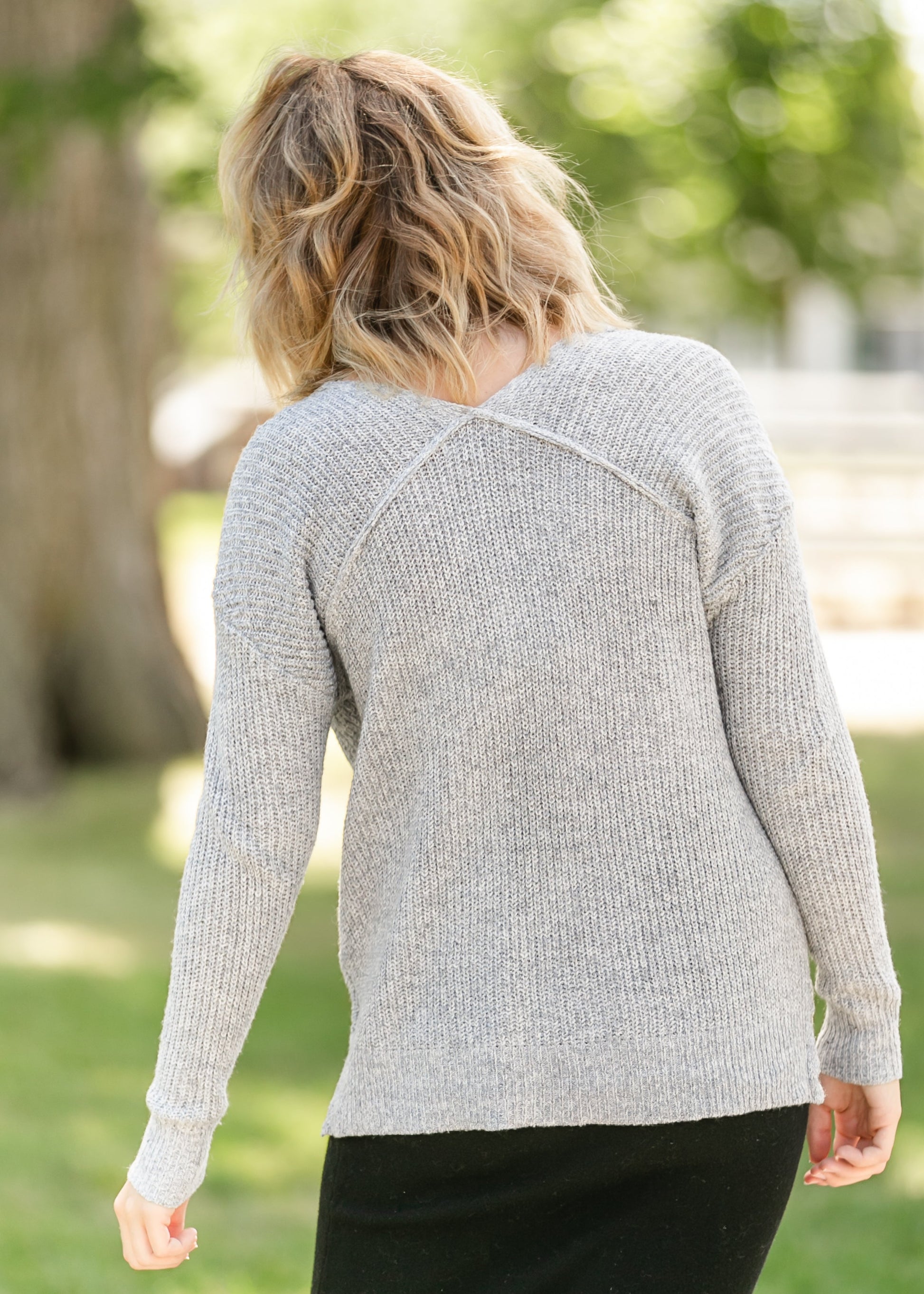 V-neck Long Sleeve Center Seam Top FF Tops