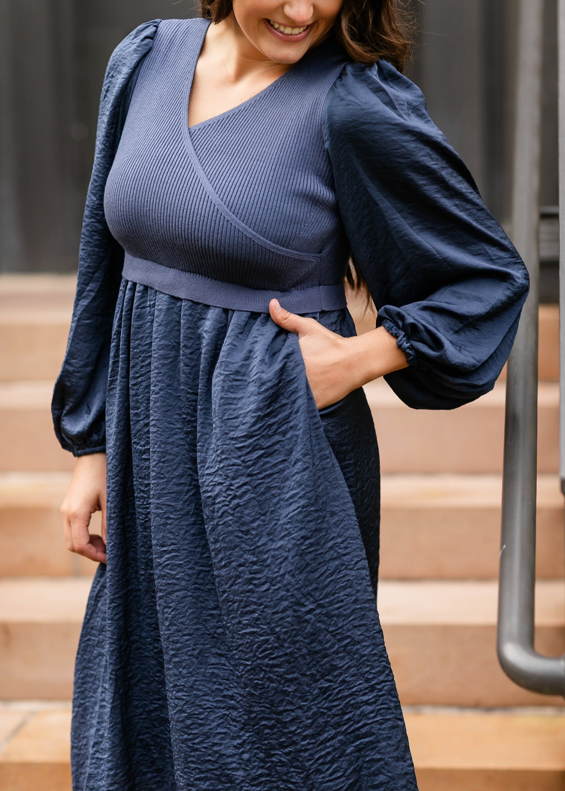 V-neck Sweater Blue Maxi Dress FF Dresses