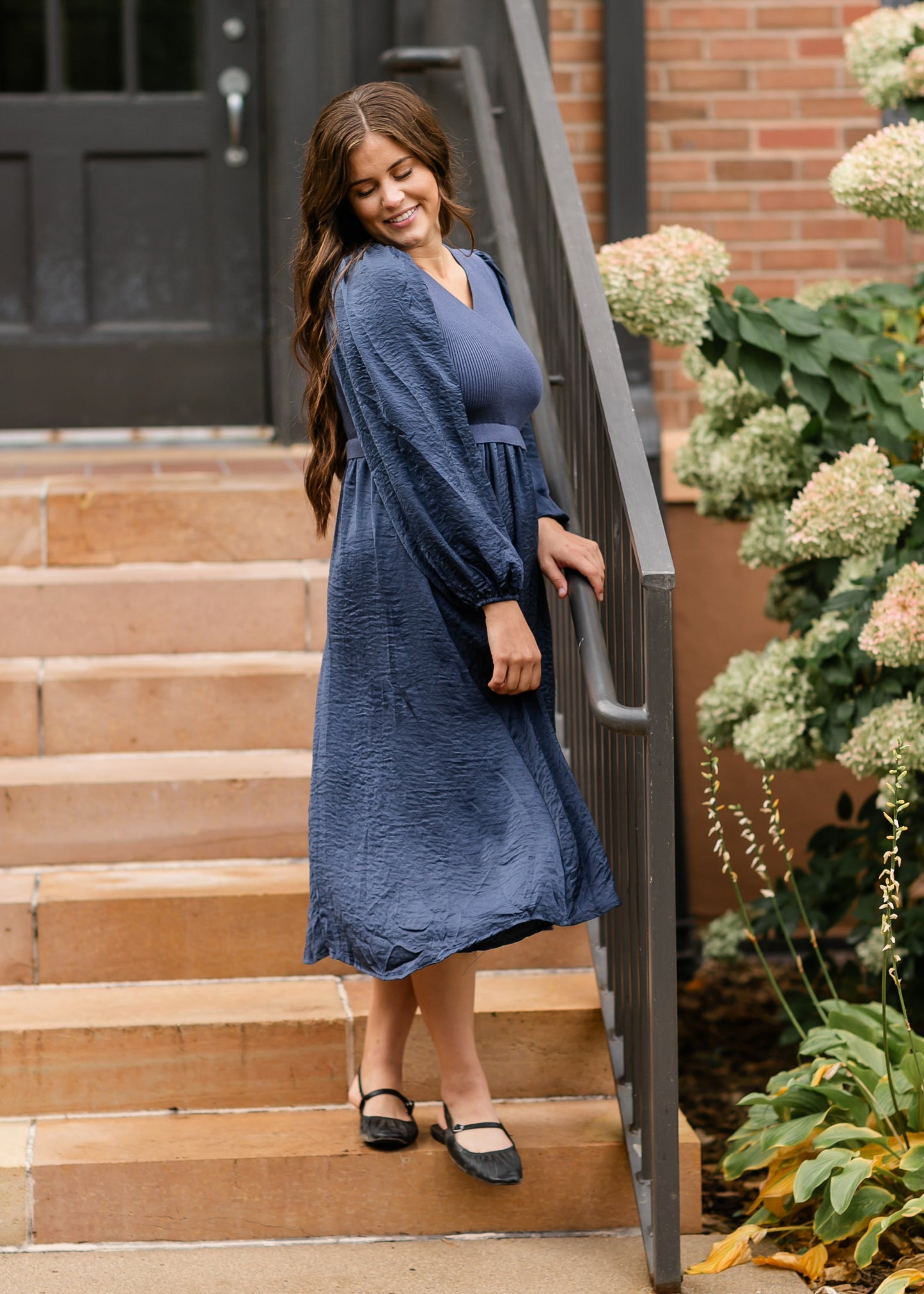 V-neck Sweater Blue Maxi Dress FF Dresses