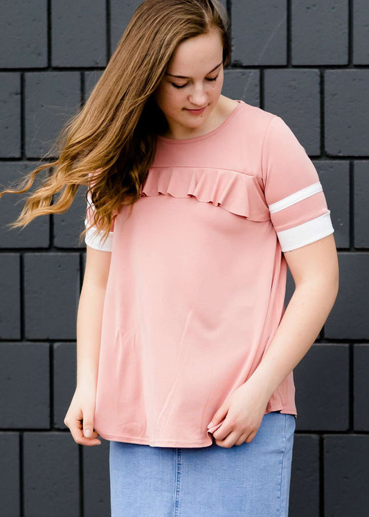 Varsity Sleeve Flowy Modest Top-FINAL SALE Tops