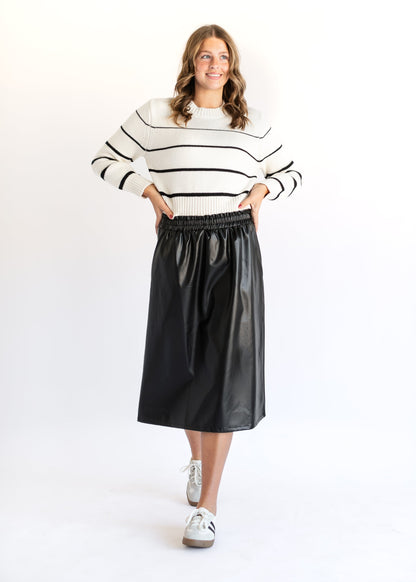 Vegan Leather A-line Midi Skirt FF Skirts