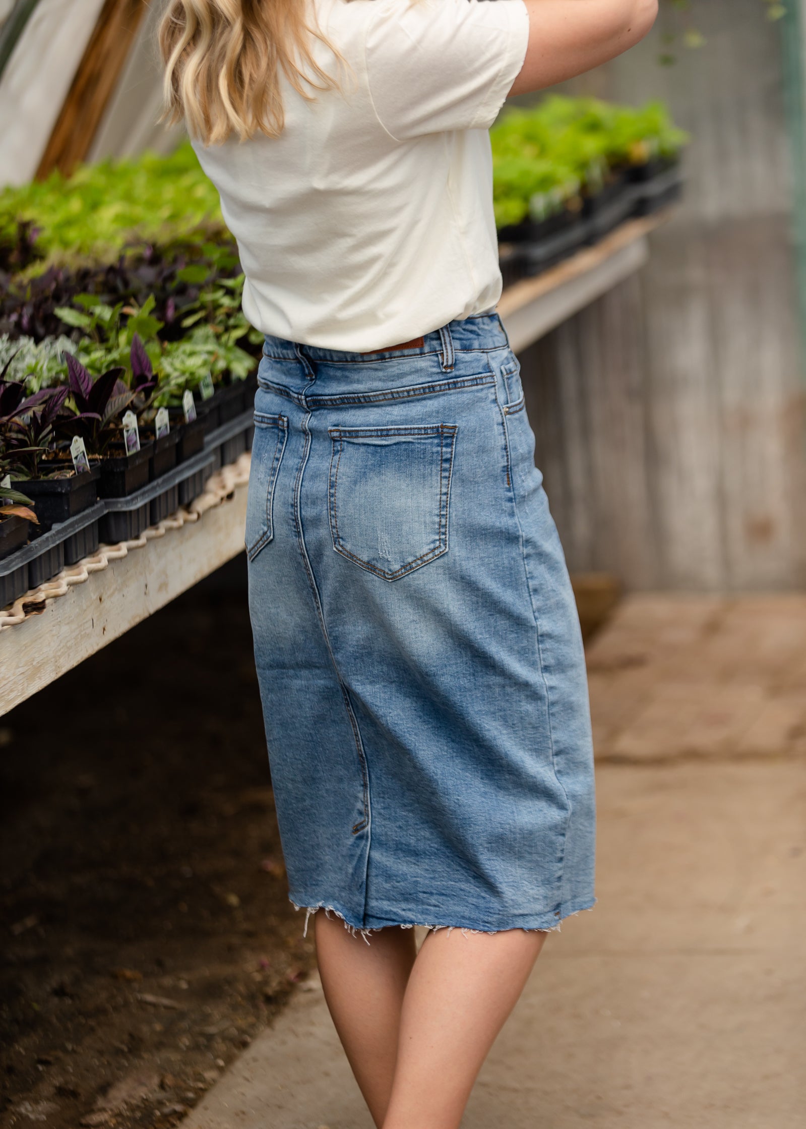 Veronica Light Wash Midi Jean Skirt - FINAL SALE – Inherit Co.