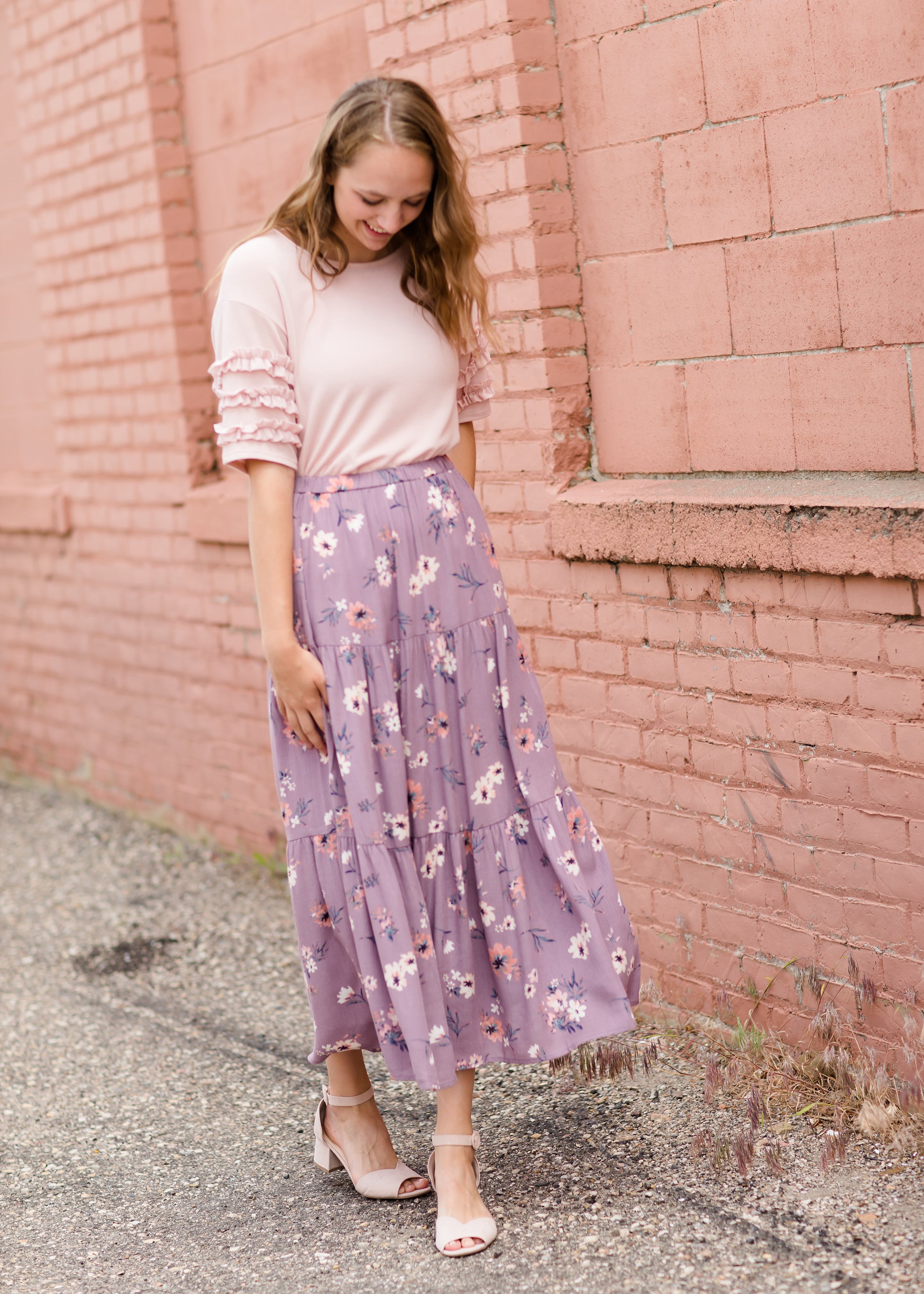 Lavender floral shop maxi skirt