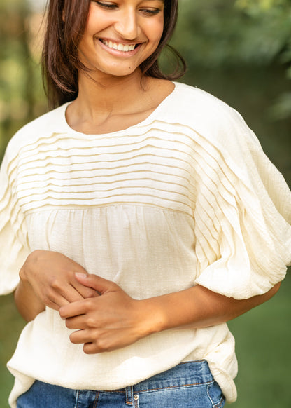 Virginia Pleated Peasant Short Sleeve Top IC Tops