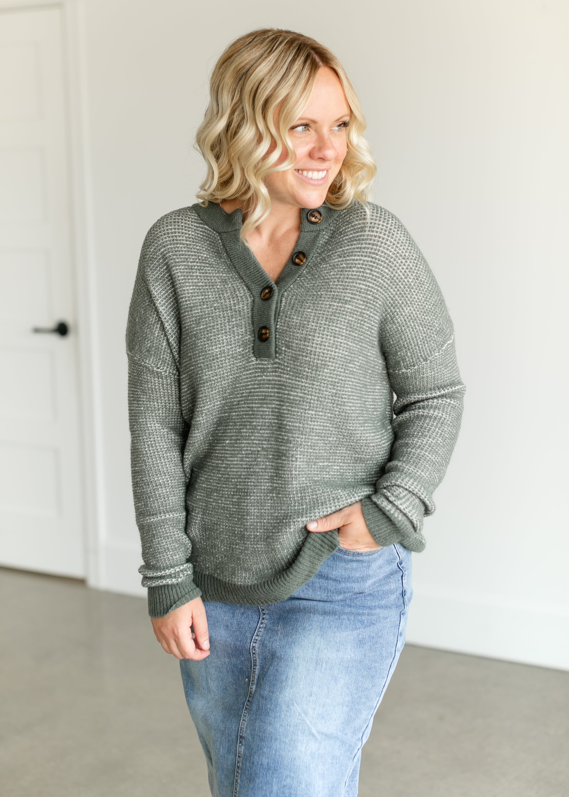 Henley under v outlet neck sweater