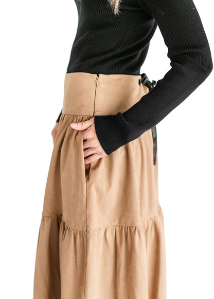 Waist Tie Faux Suede Tan Skirt FF Skirts