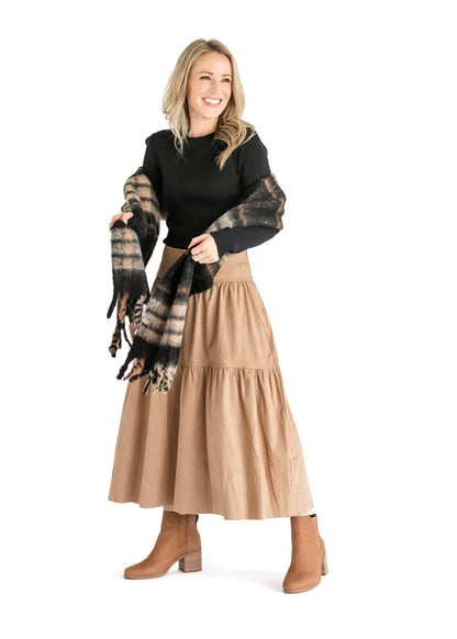 Waist Tie Faux Suede Tan Skirt FF Skirts