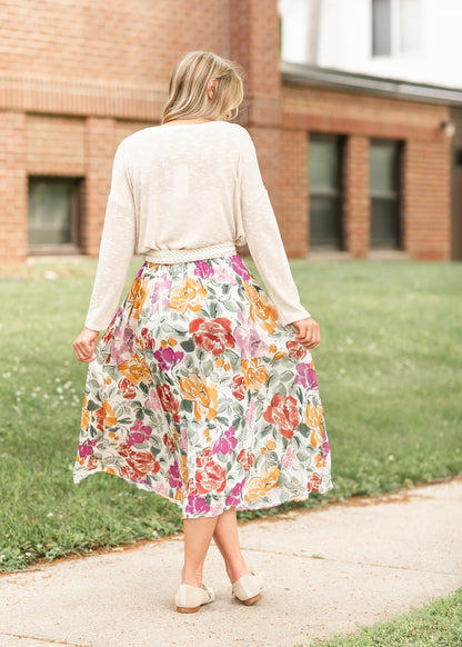 Watercolor Floral A-line Midi Skirt FF Skirts