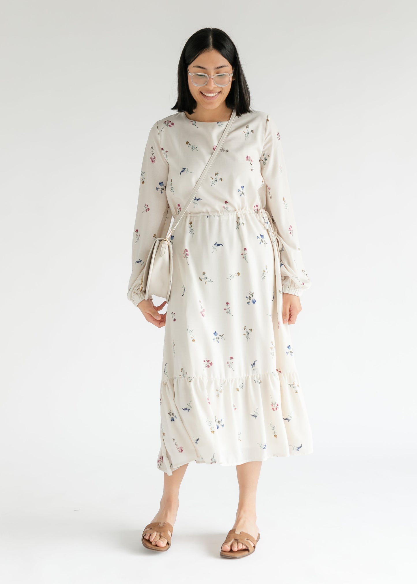 Wildflower Long Sleeve Belted Midi Dress FF Dresses