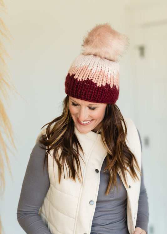 Wine + Blush Chunky Knit Hat - FINAL SALE Accessories