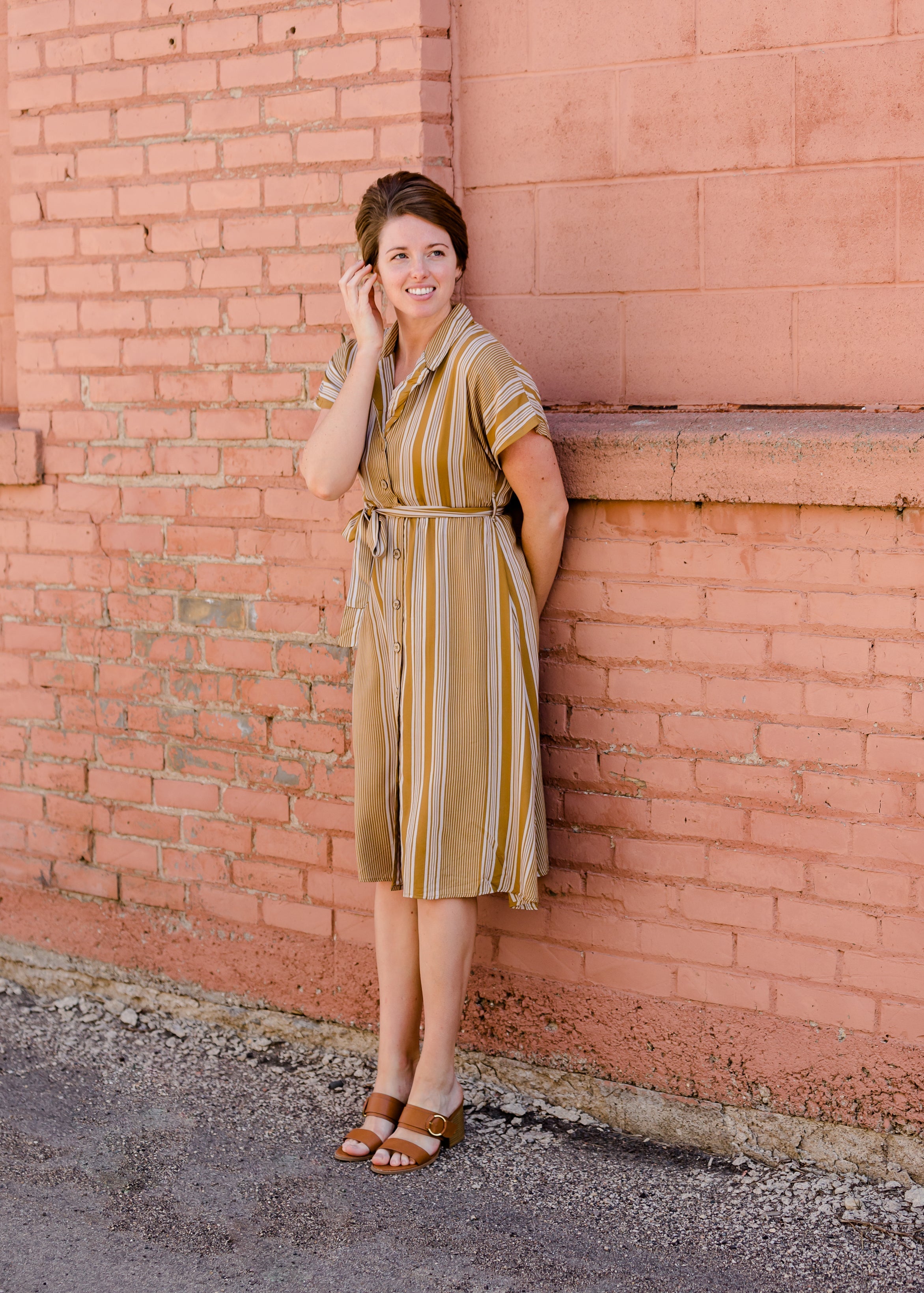 Yellow Stripe Button Front Midi Dress FINAL SALE Inherit Co