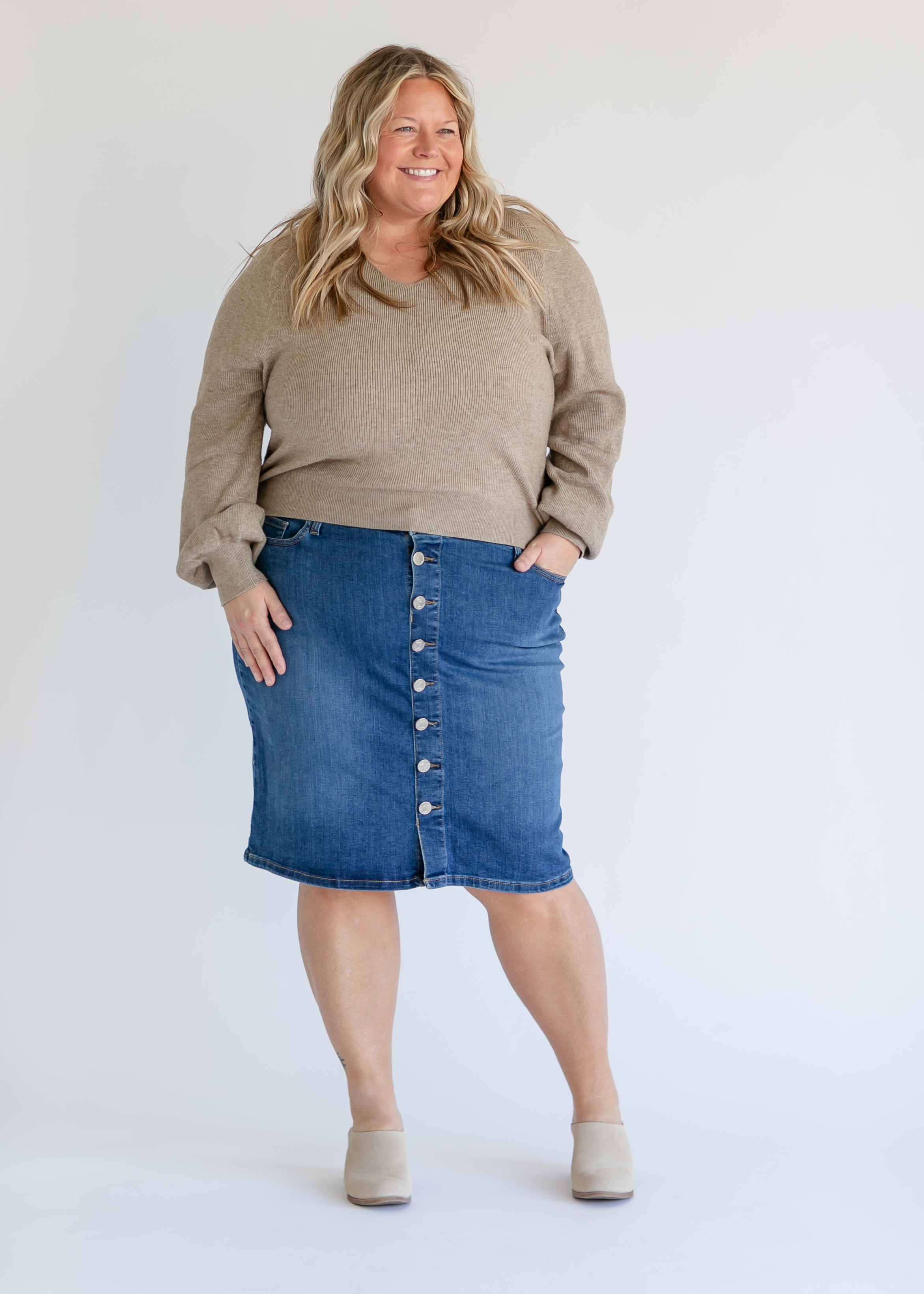 Denim midi skirt outlet plus size