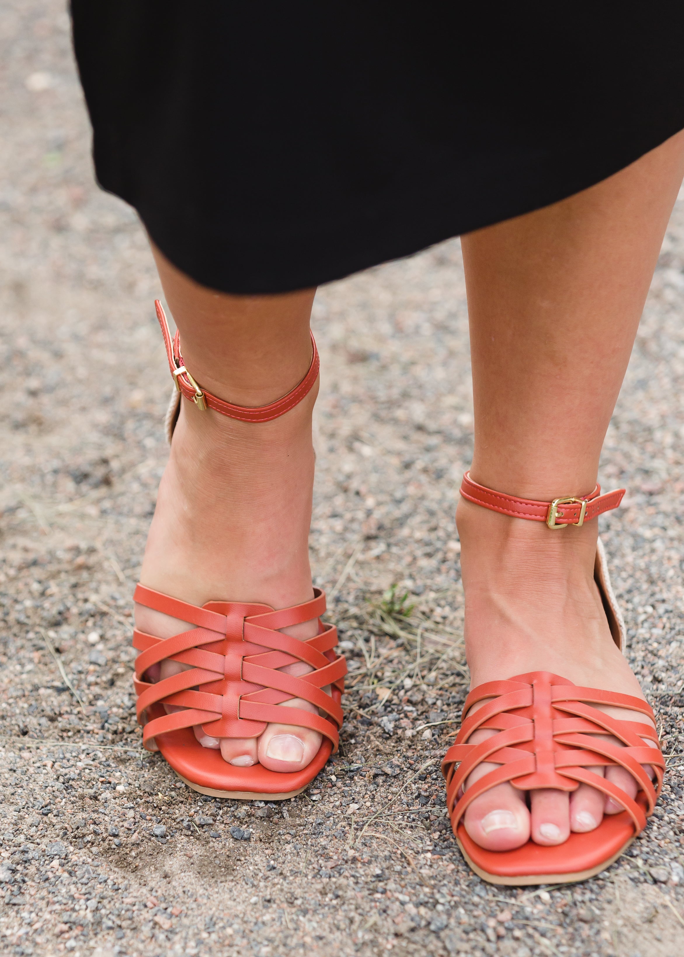 Ankle Strap Flat Brick Sandals - FINAL SALE