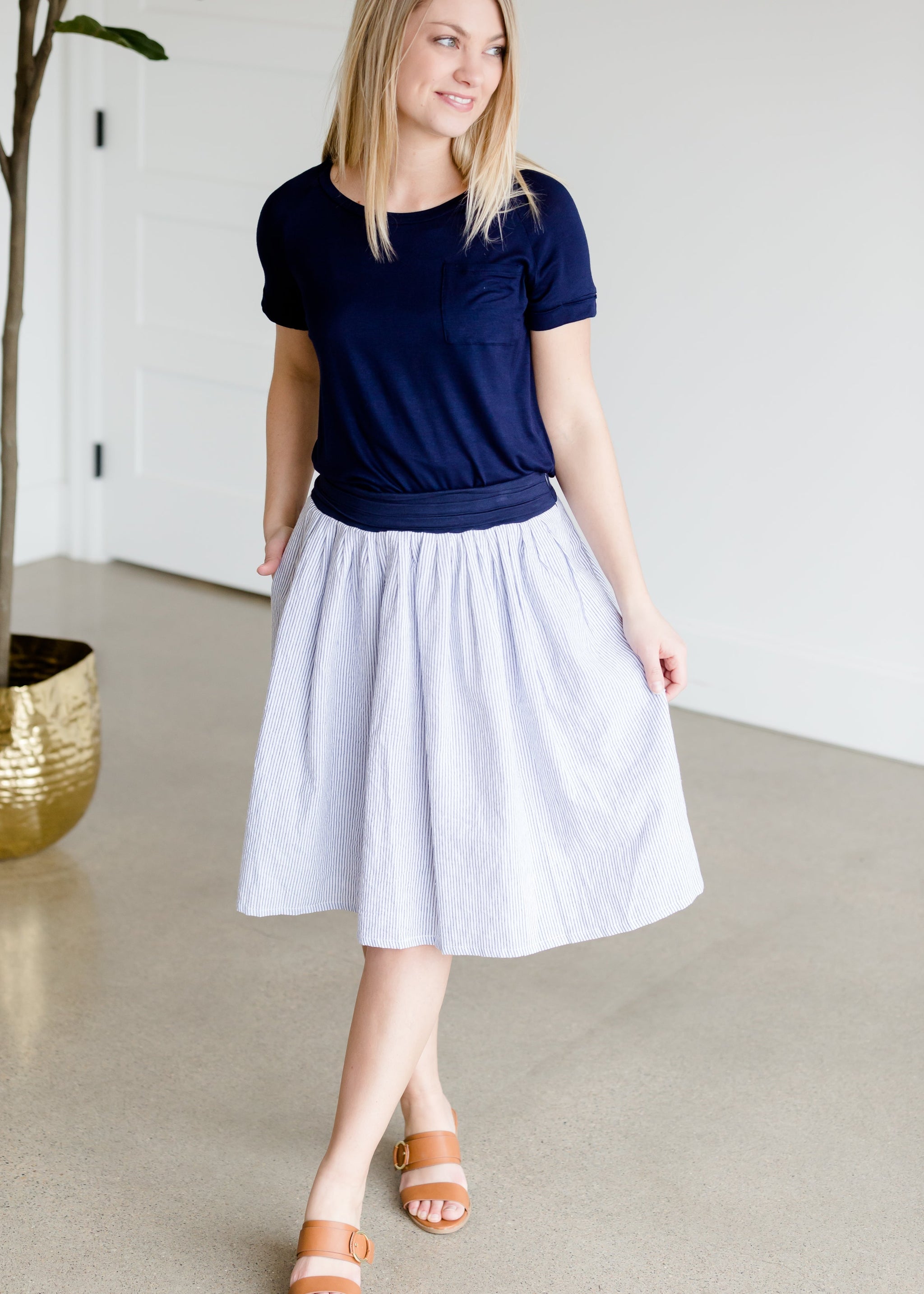 Blue and White Striped Midi Skirt - FINAL SALE – Inherit Co.