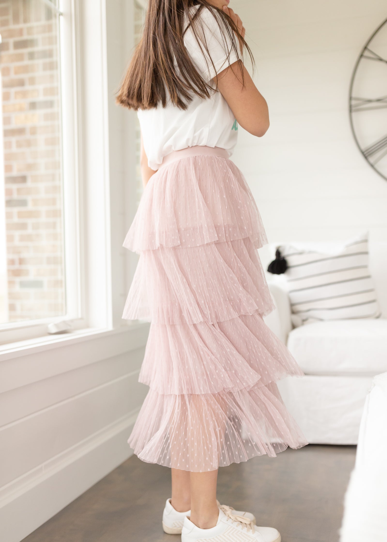 Blush Swiss Dot Tiered Midi Skirt - FINAL SALE – Inherit Co.