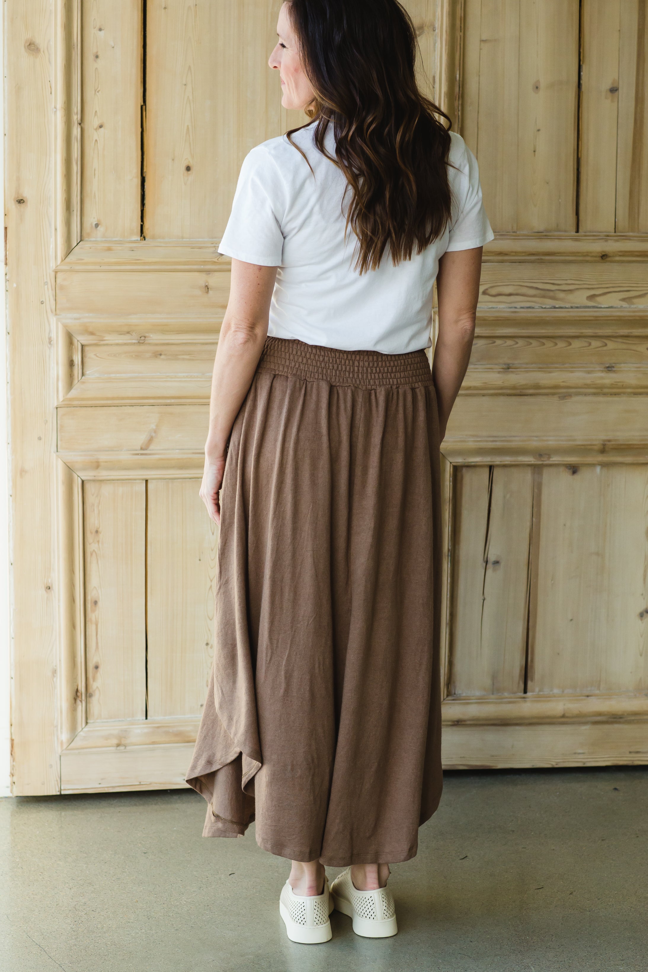 Brown Hi Lo Flowy Midi Skirt FINAL SALE Inherit Co