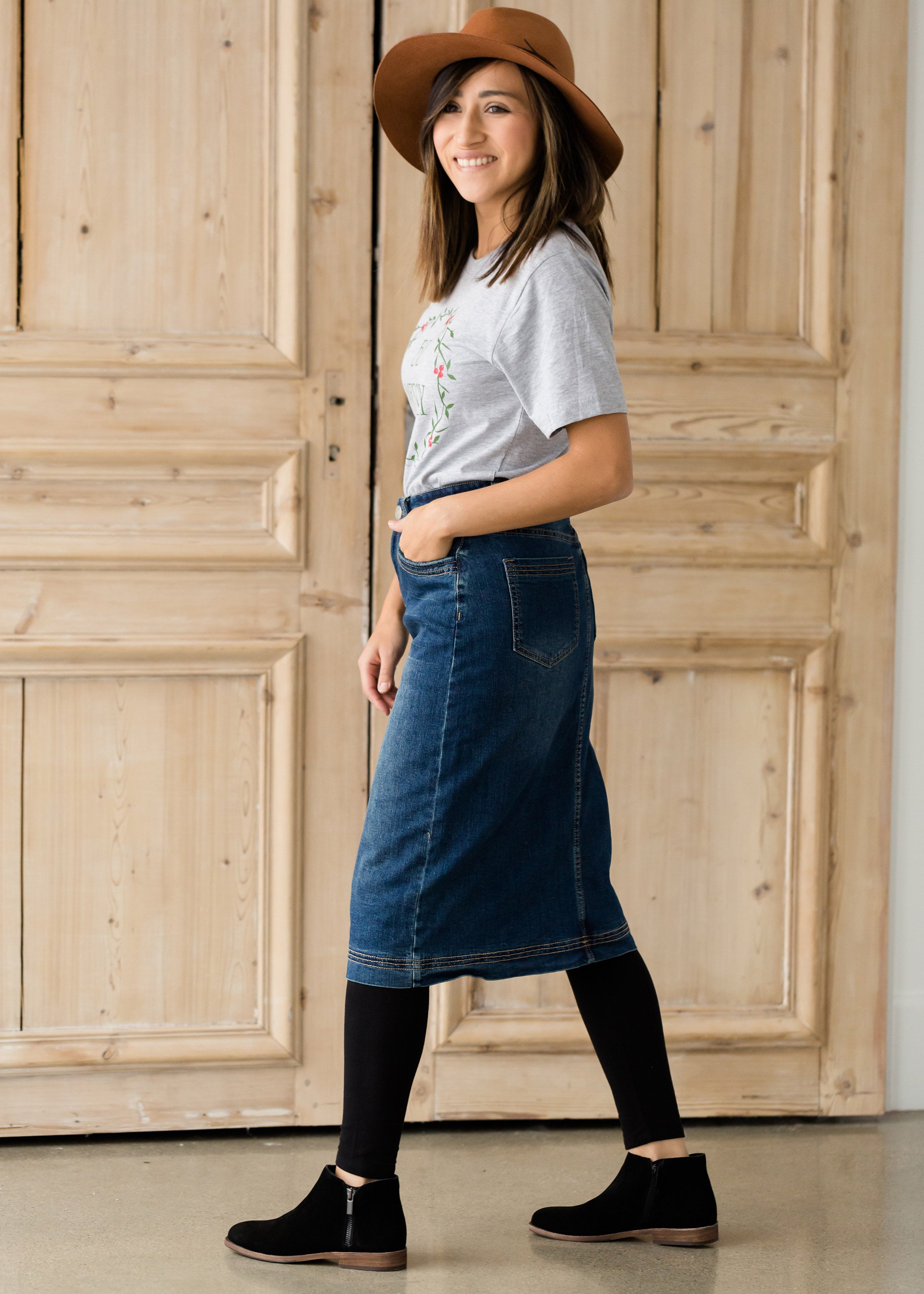 Mid length 2024 denim skirts modest