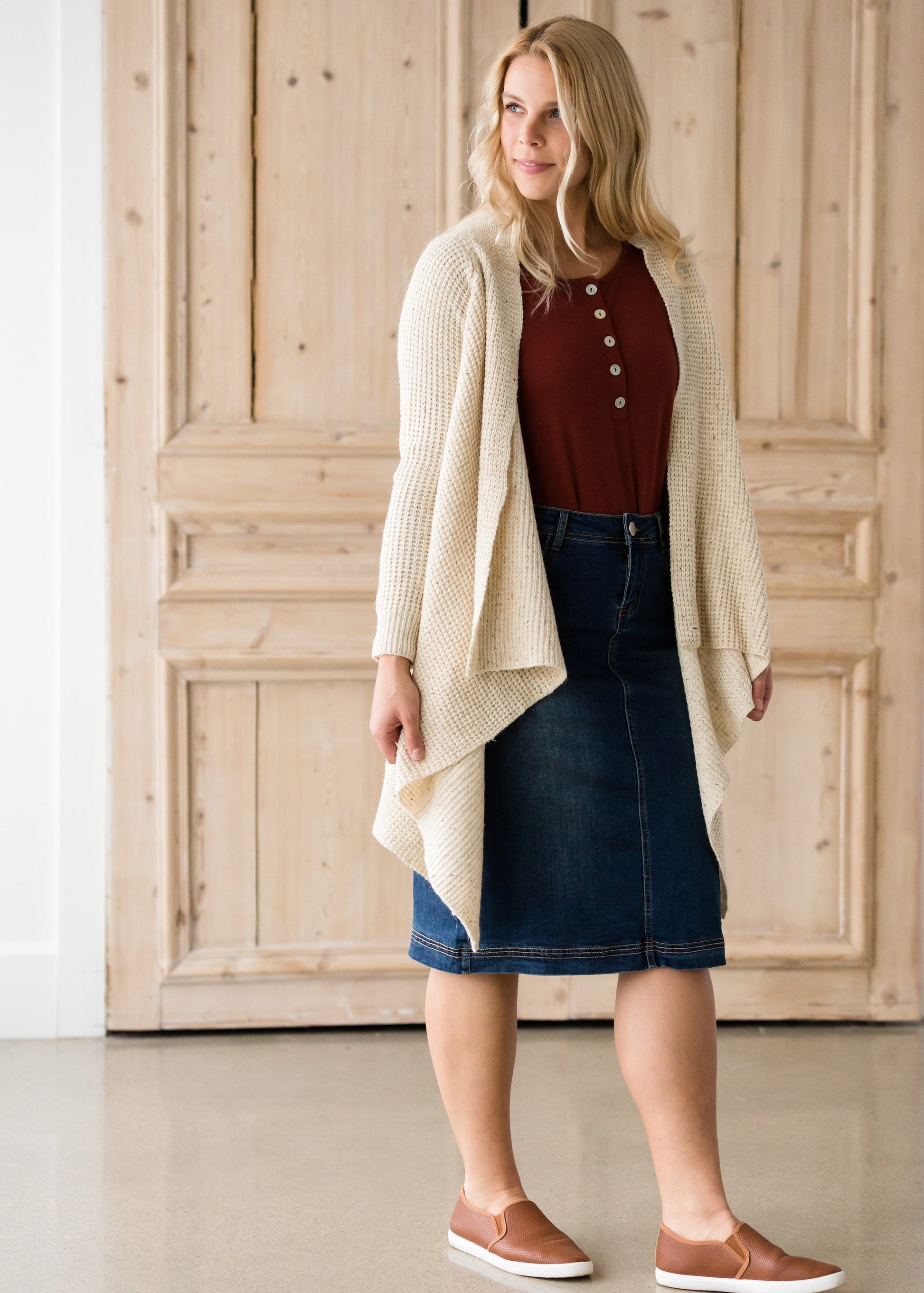 Bryn Premium Denim Modest Midi Skirt – Inherit Co.