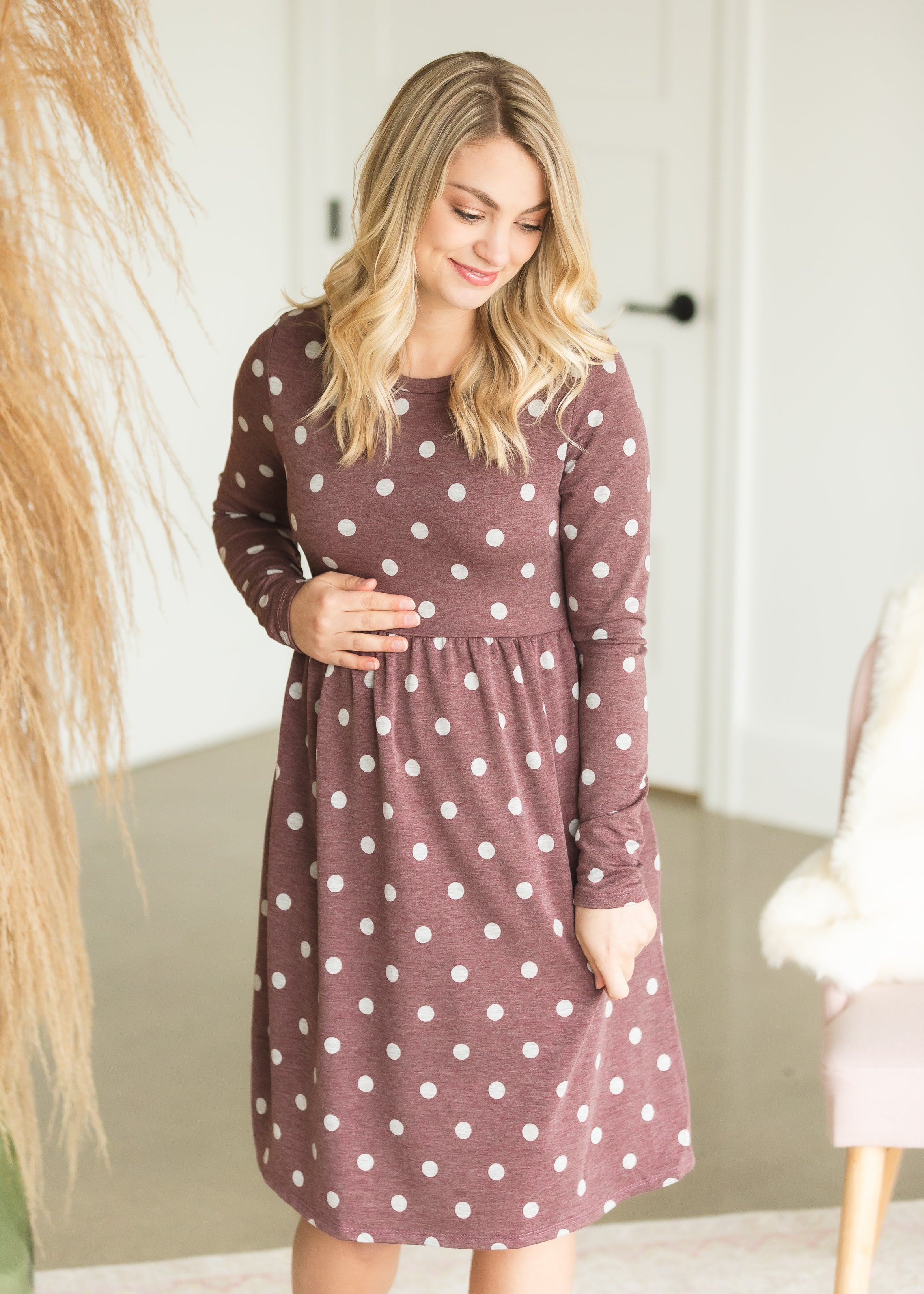 Burgundy Polka Dot Maternity Dress FINAL SALE Inherit Co